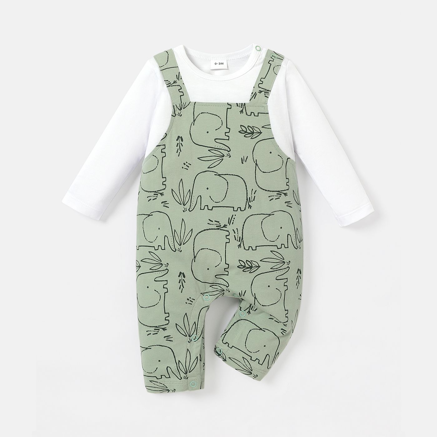 

Baby Boy/Girl 100% Cotton Elephant Print Long-sleeve Faux-two Jumpsuit