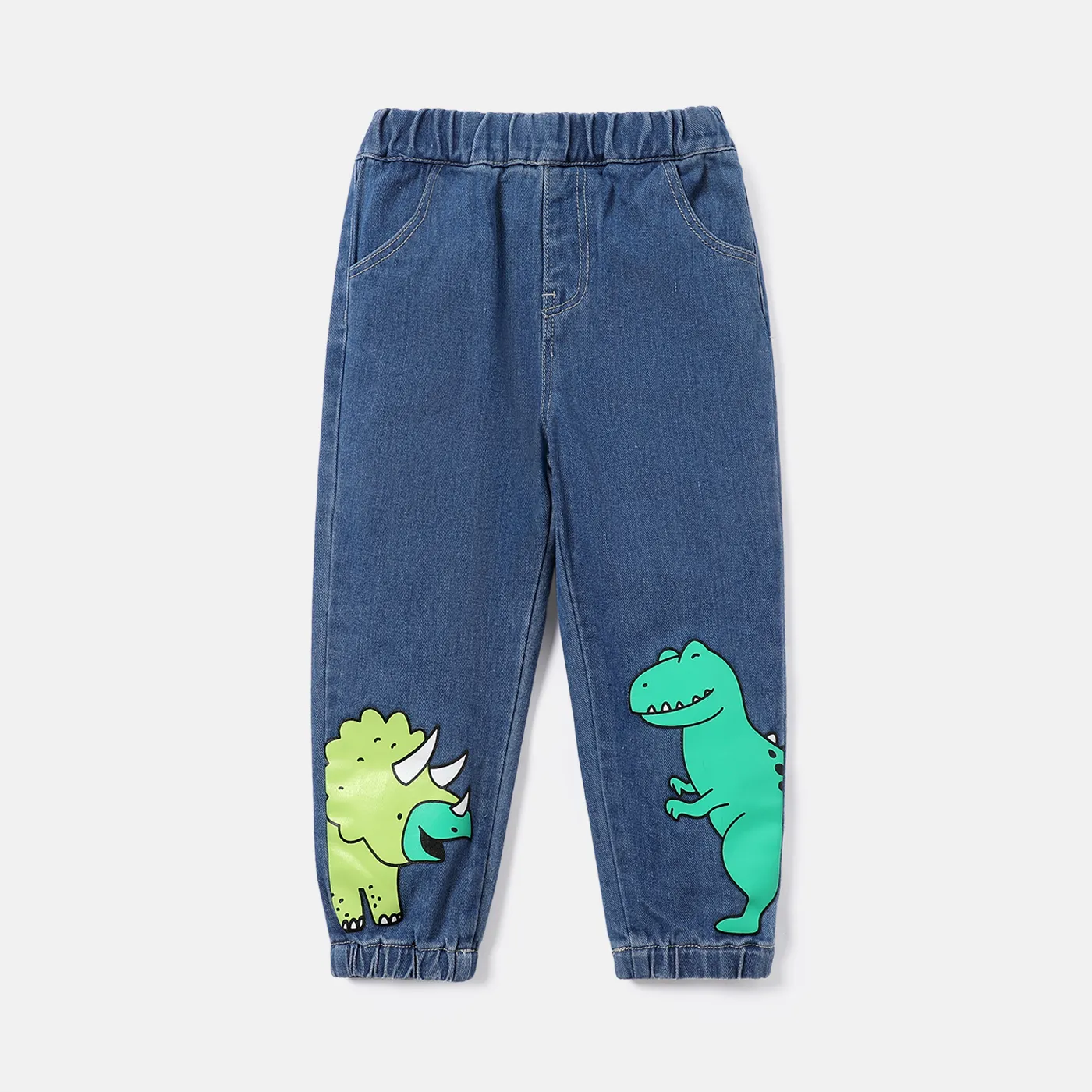 

Toddler Boy Dinosaur Print Elasticized Cotton Denim Jeans