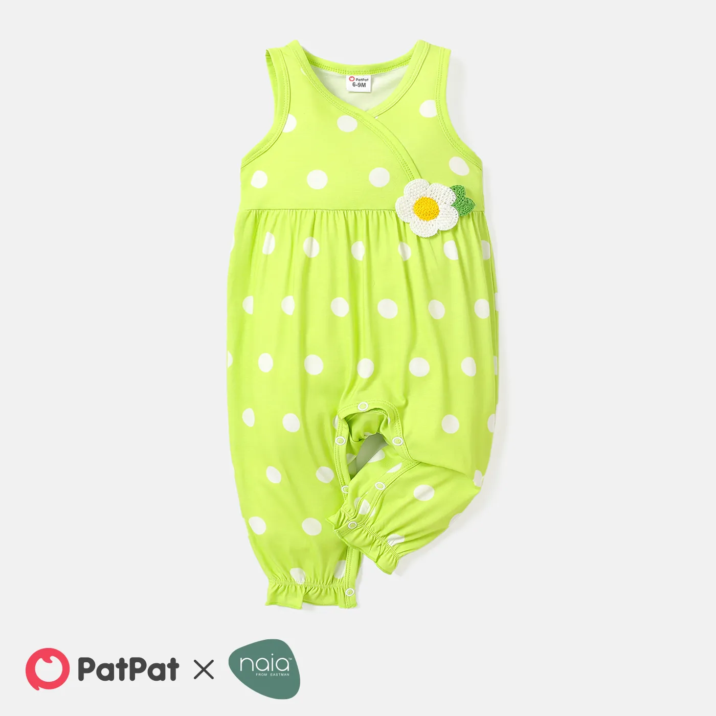 

Naia™ Baby Girl Knit Flower Detail Polka Dots Print Tank Jumpsuit