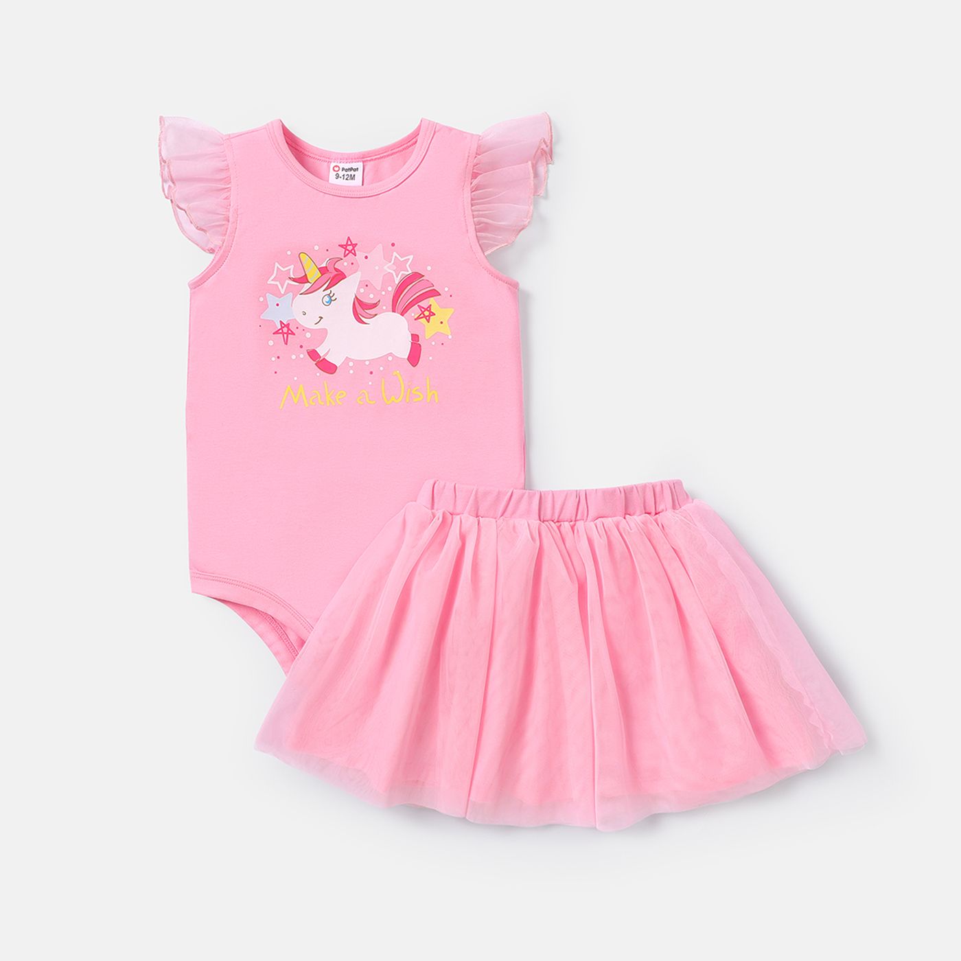 

2pcs Baby Girl Cotton Unicorn Print Flutter-sleeve Romper and Mesh Skirt Set