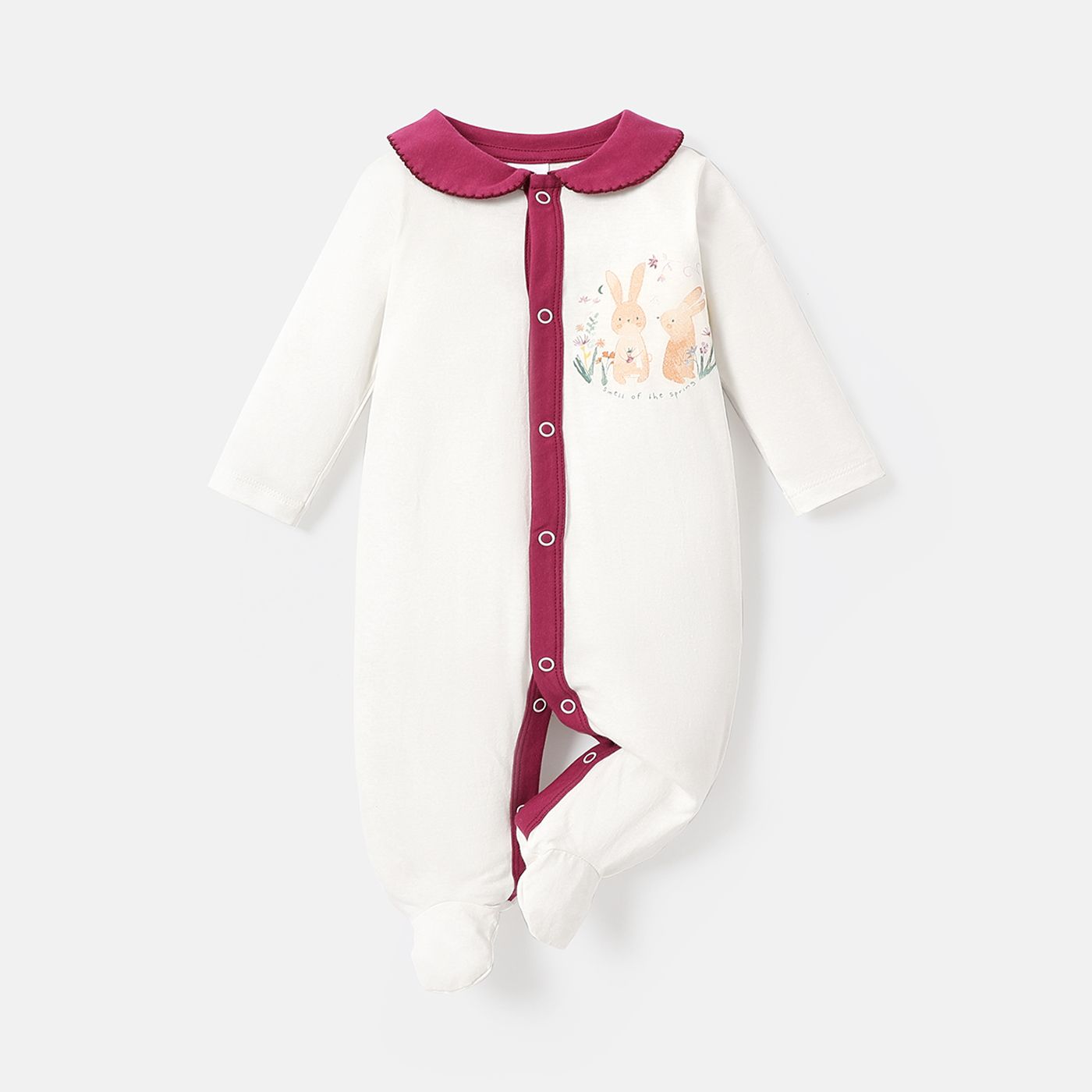 

Baby Girl 100% Cotton Contrast Collar Long-sleeve Footed Print Jumpsuit