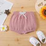 Baby Boy/Girl 100% Cotton Crepe Bow Detail Solid Shorts Light Pink