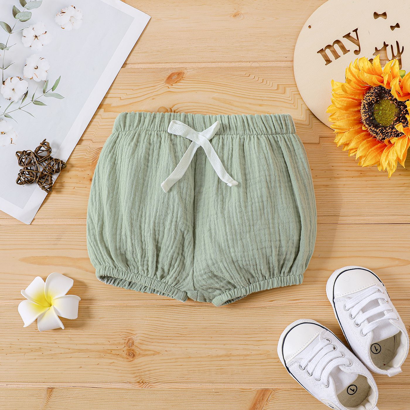 Baby Boy/Girl 100% Cotton Crepe Bow Detail Solid Shorts