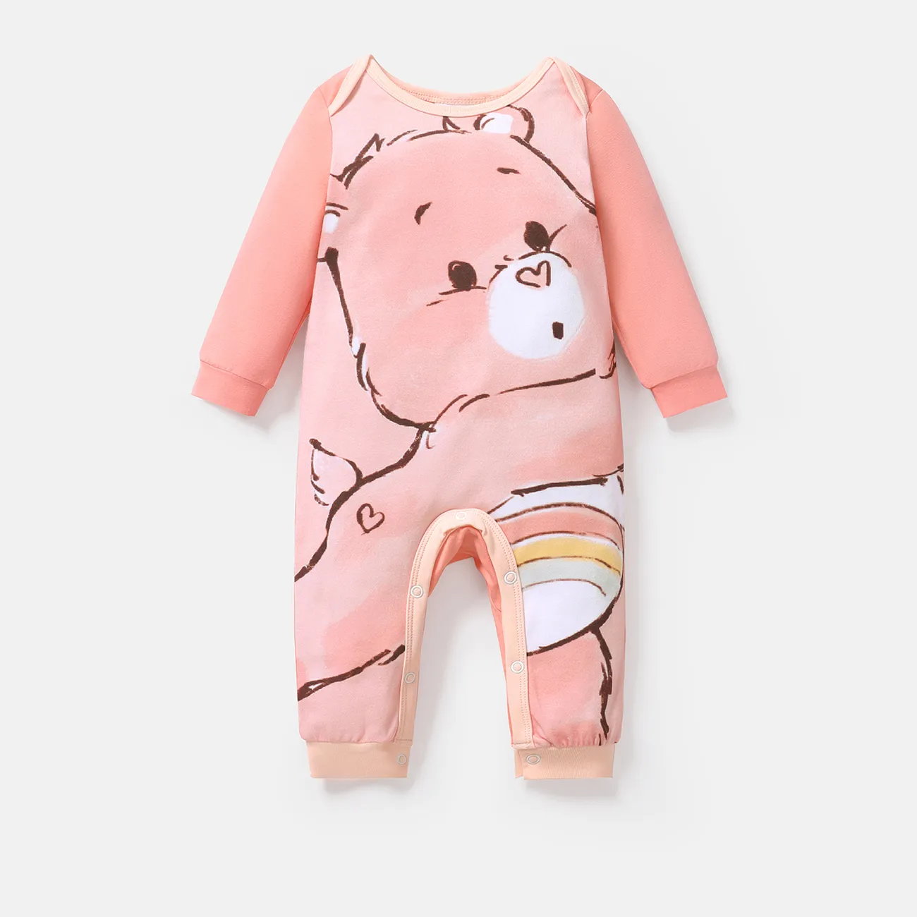 Care Bears Baby Boy/Girl Cartoon Bear Print Long-sleeve Cotton Jumpsuit Pink big image 1