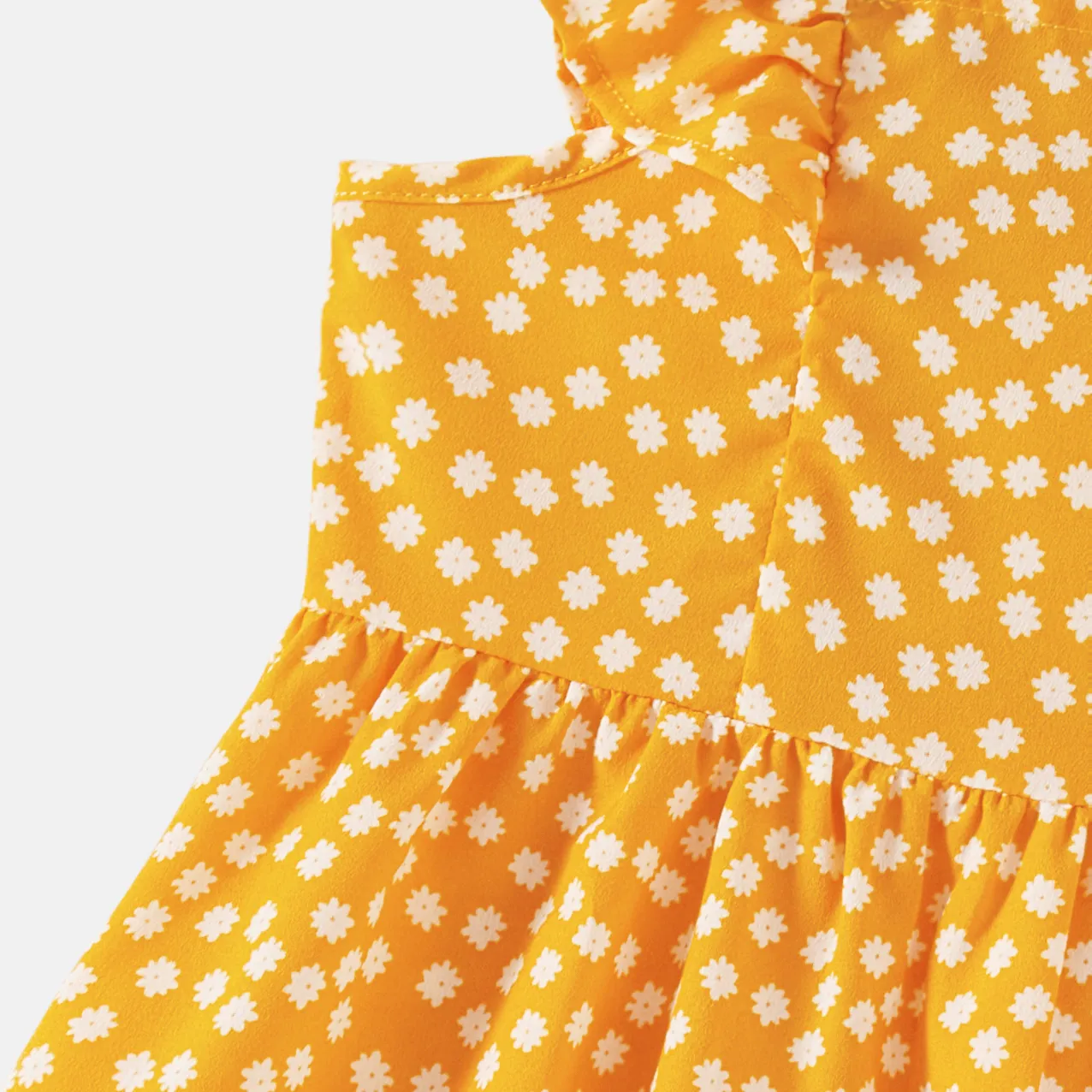 Mommy and Me Allover Print Yellow Ruffle-sleeve Button Front Dresses Yellow big image 1