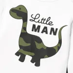 3pcs Baby Boy Cotton Long-sleeve Dinosaur & Letter Print Romper and Camouflage Pants with Hat Set White image 4