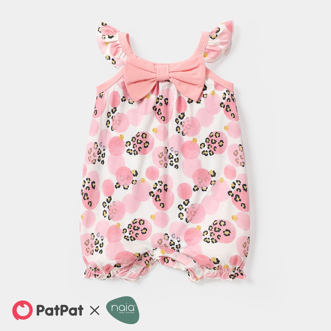 

Naia™ Baby Girl Polka dots Bowknot Design Flutter-sleeve Romper