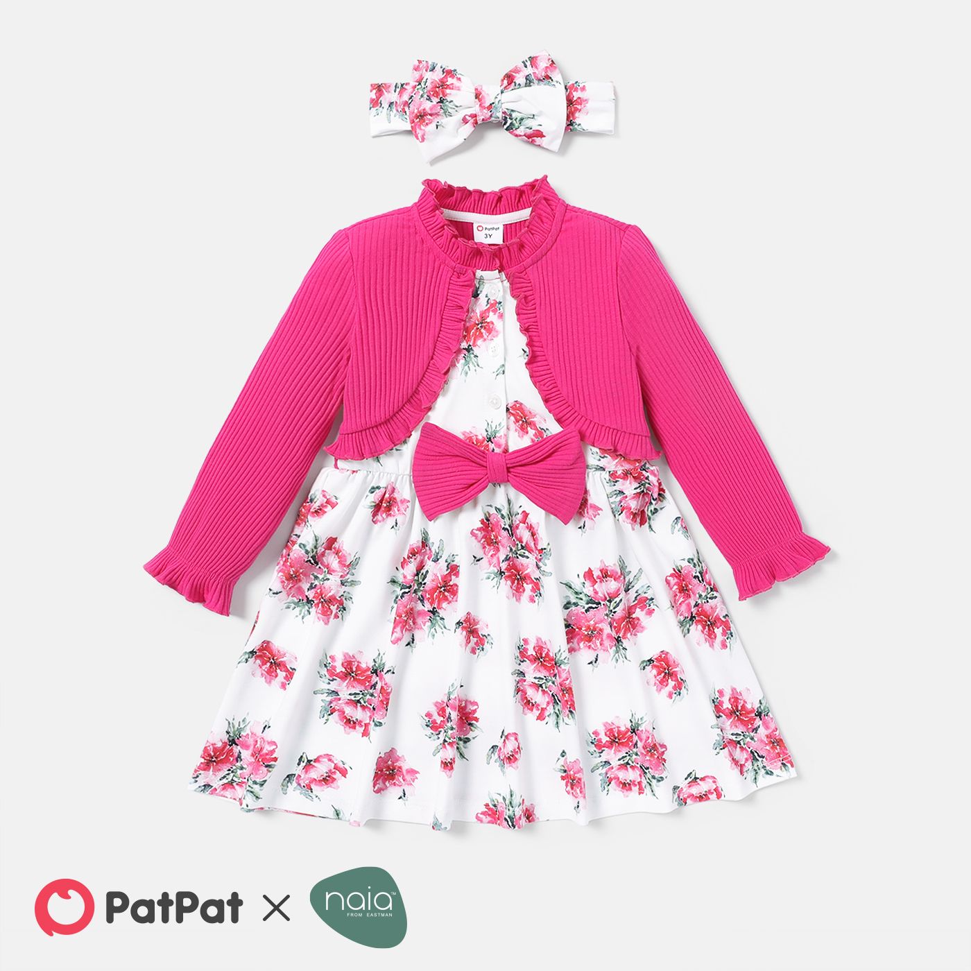 

Naia 2pcs Toddler Girl Faux-two Floral Print Ruffled Long-sleeve Dress