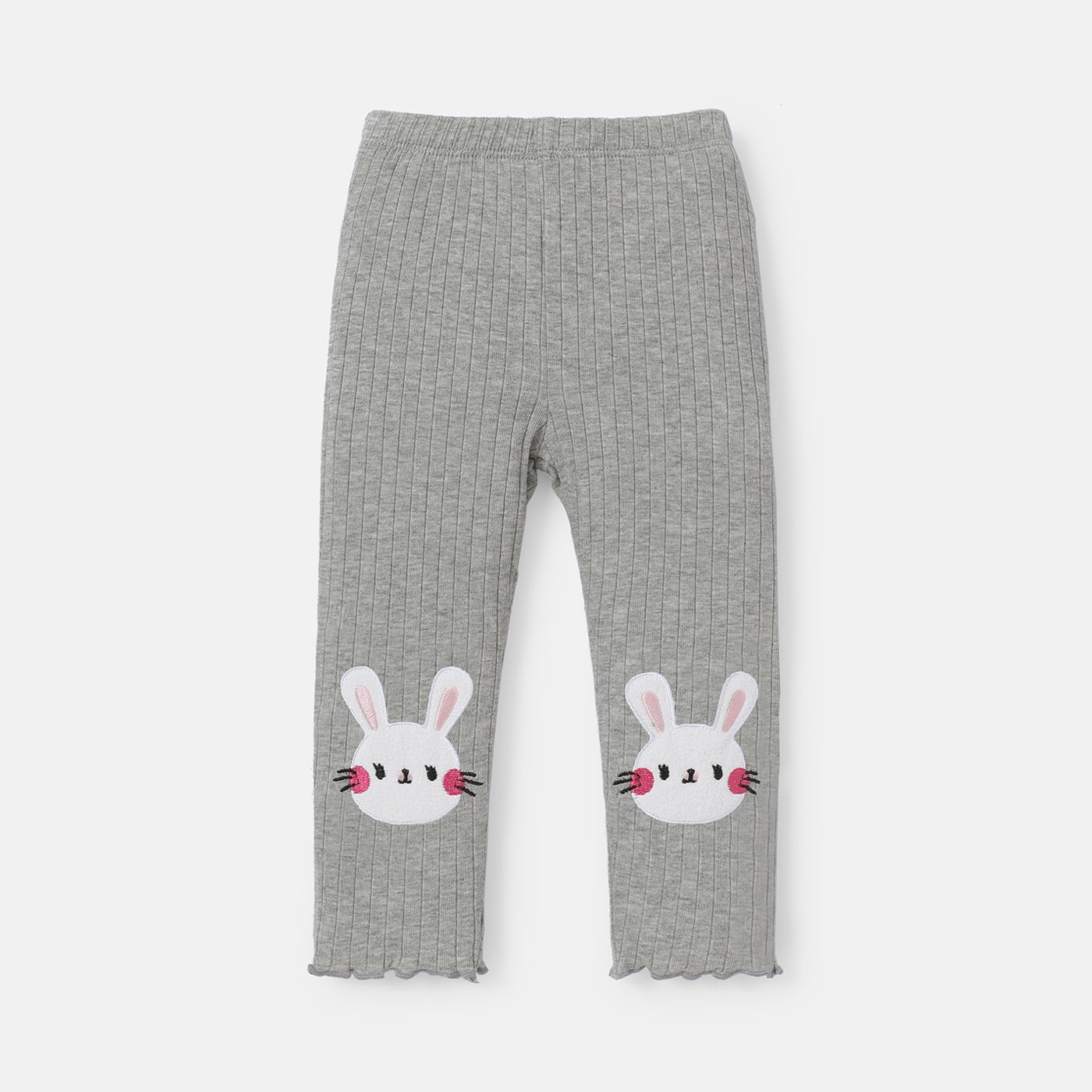 Baby Girl Cotton Rabbit Embroidered Ribbed Elasticized Leggings