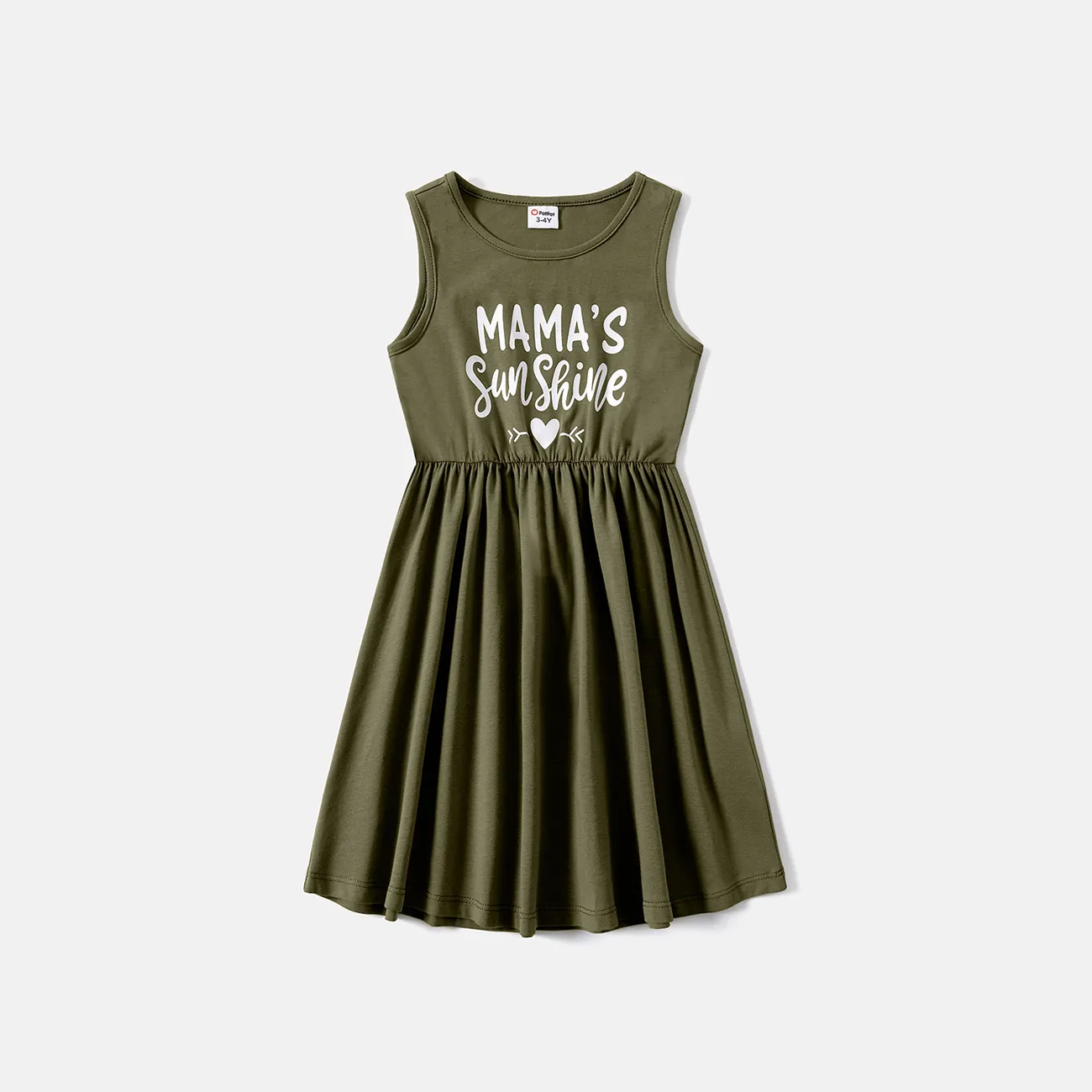 Mommy and Me 95% Cotton Sleeveless Dresses Army green big image 1