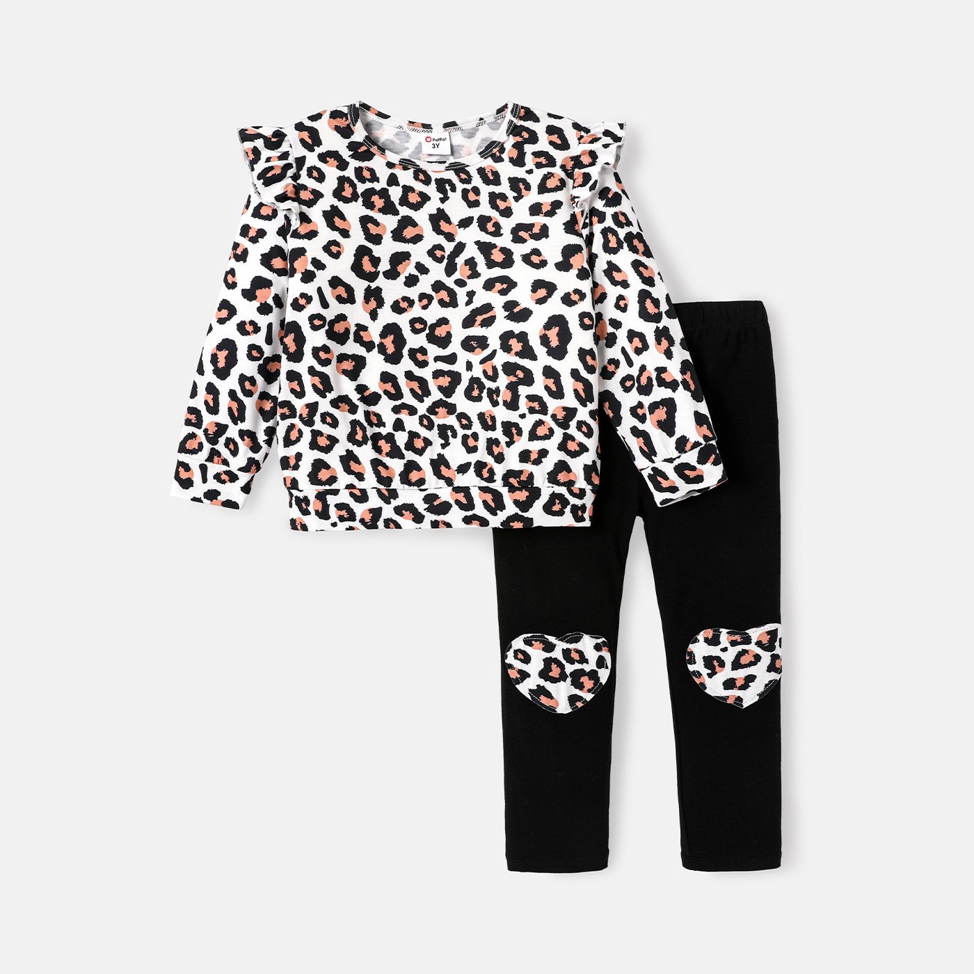 

2pcs Toddler Girl Naia Leopard Print Ruffled Long-sleeve Tee and Leggings Set