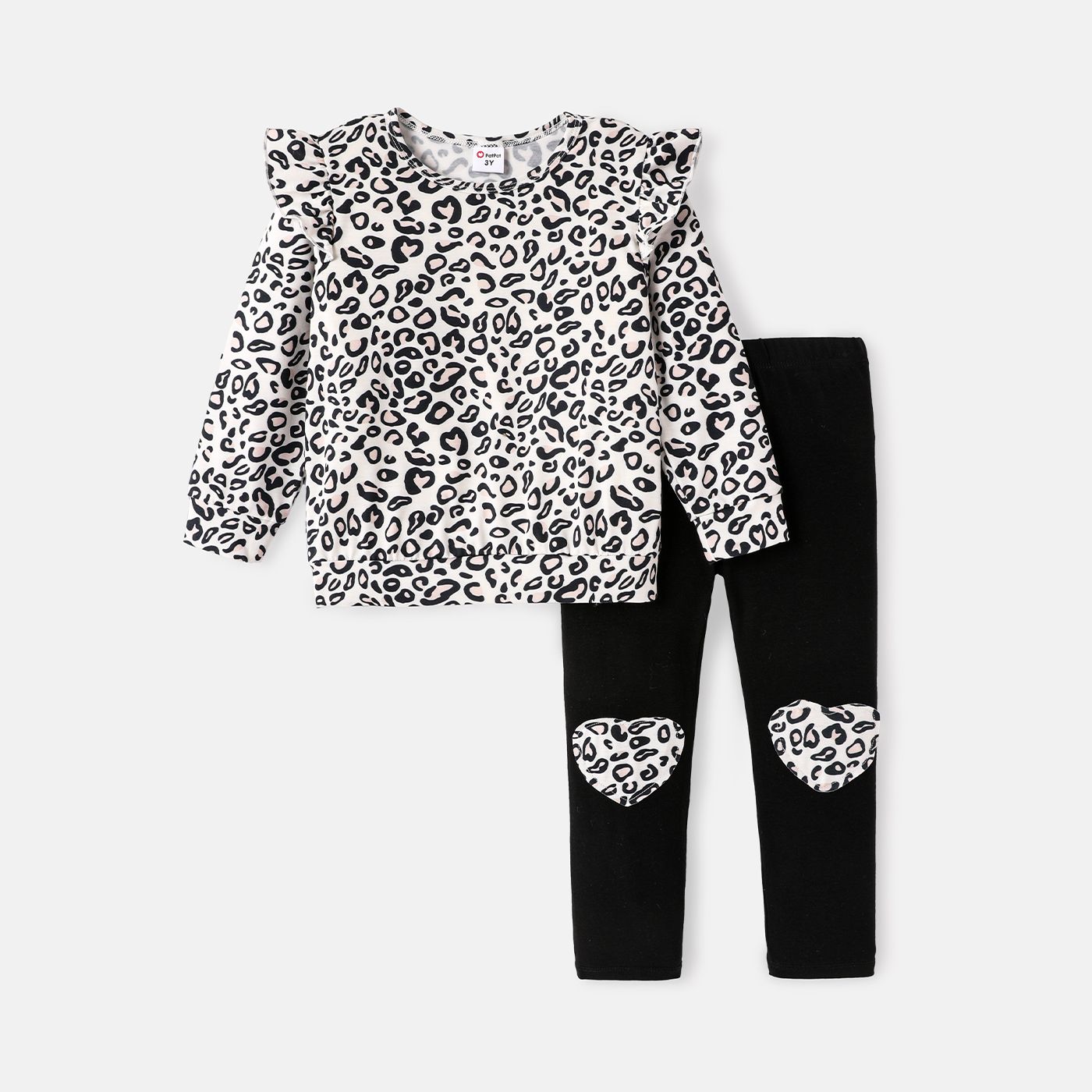 

2pcs Toddler Girl Naia Leopard Print Ruffled Long-sleeve Tee and Leggings Set