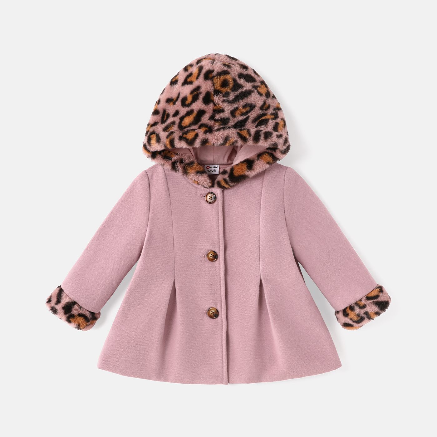 Baby Girl Leopard Fuzzy Fleece Hooded Single Breasted Coat