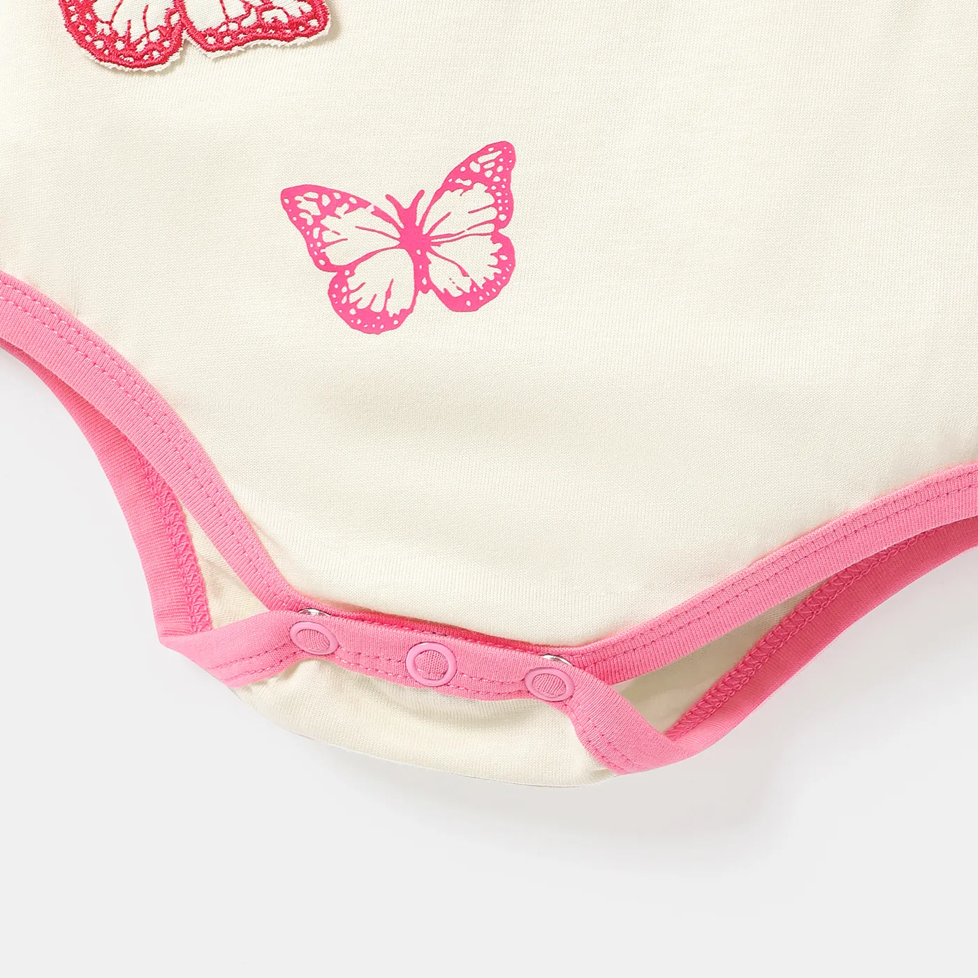 Baby Girl 100% Cotton Butterfly Embroidered Ruffled Short-sleeve Rompers Pink image 5