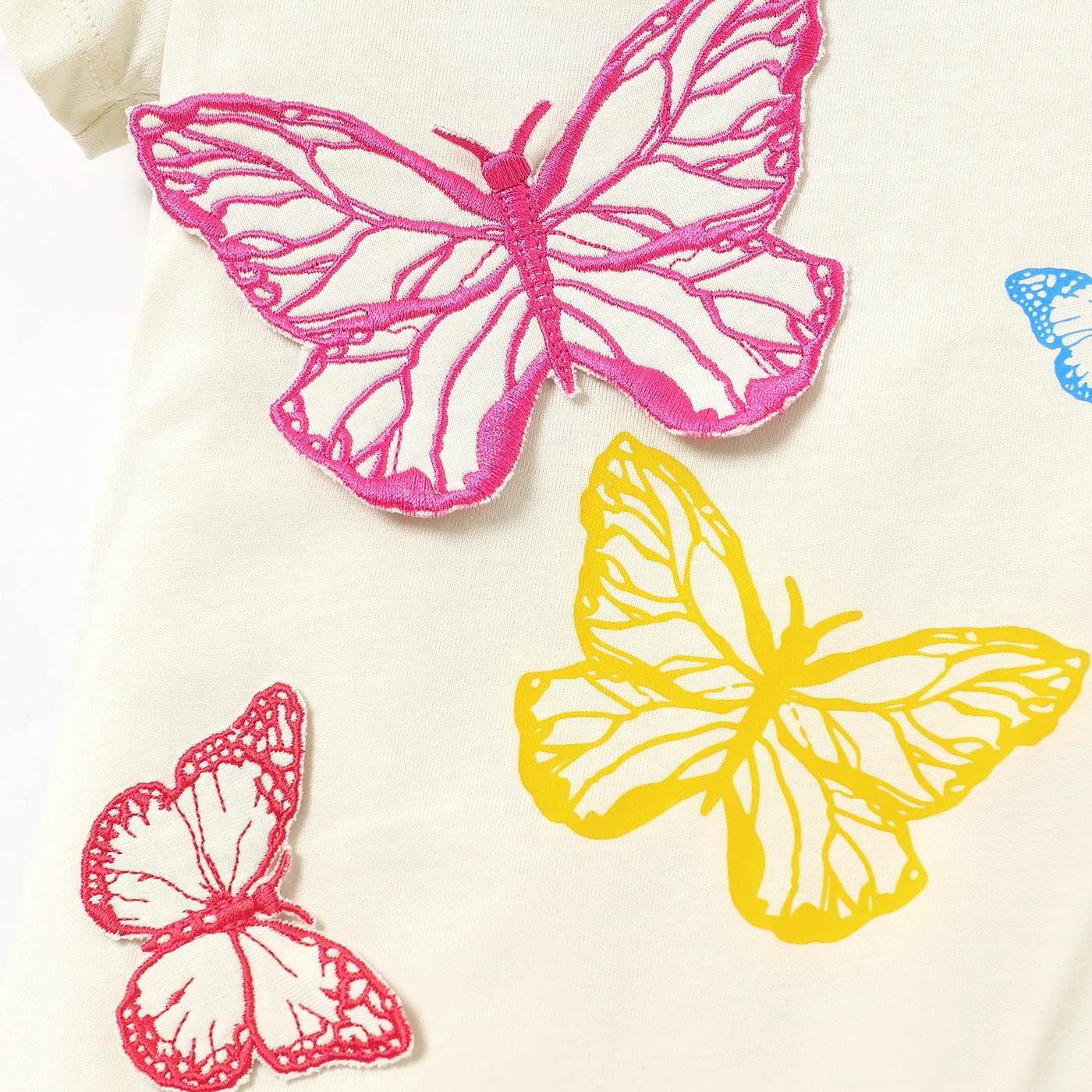 Baby Girl 100% Cotton Butterfly Embroidered Ruffled Short-sleeve Rompers Pink image 4