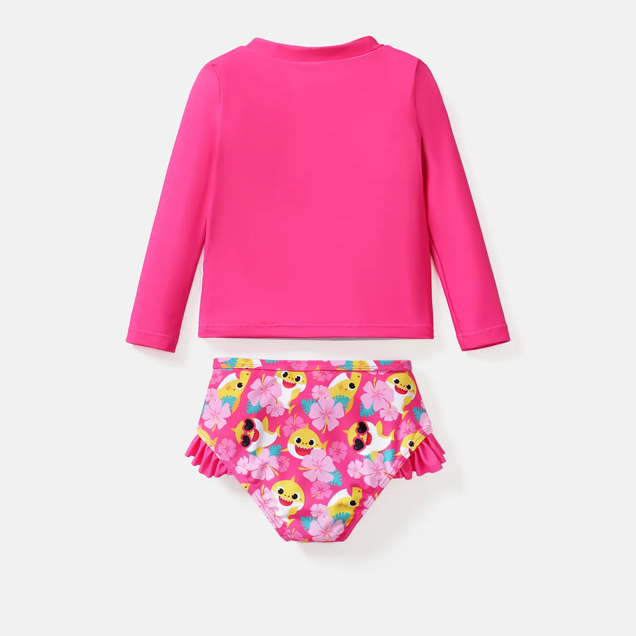 Baby shark 女童/男童 2 件套長袖上衣和短褲泳衣 深粉色 big image 1