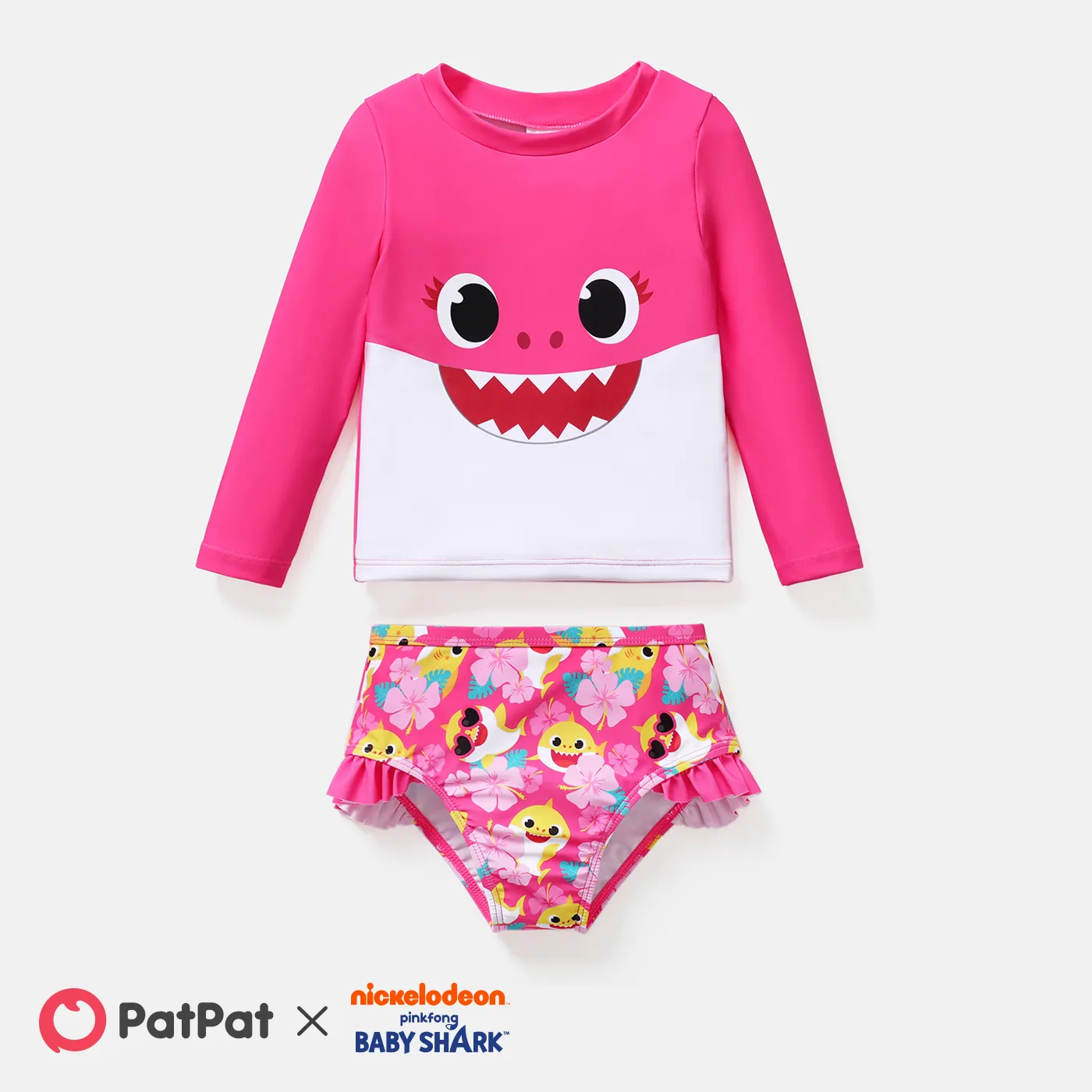 Baby Shark Toddler Girl/Boy 2pcs Long-sleeve Top and Shorts Swimsuit
