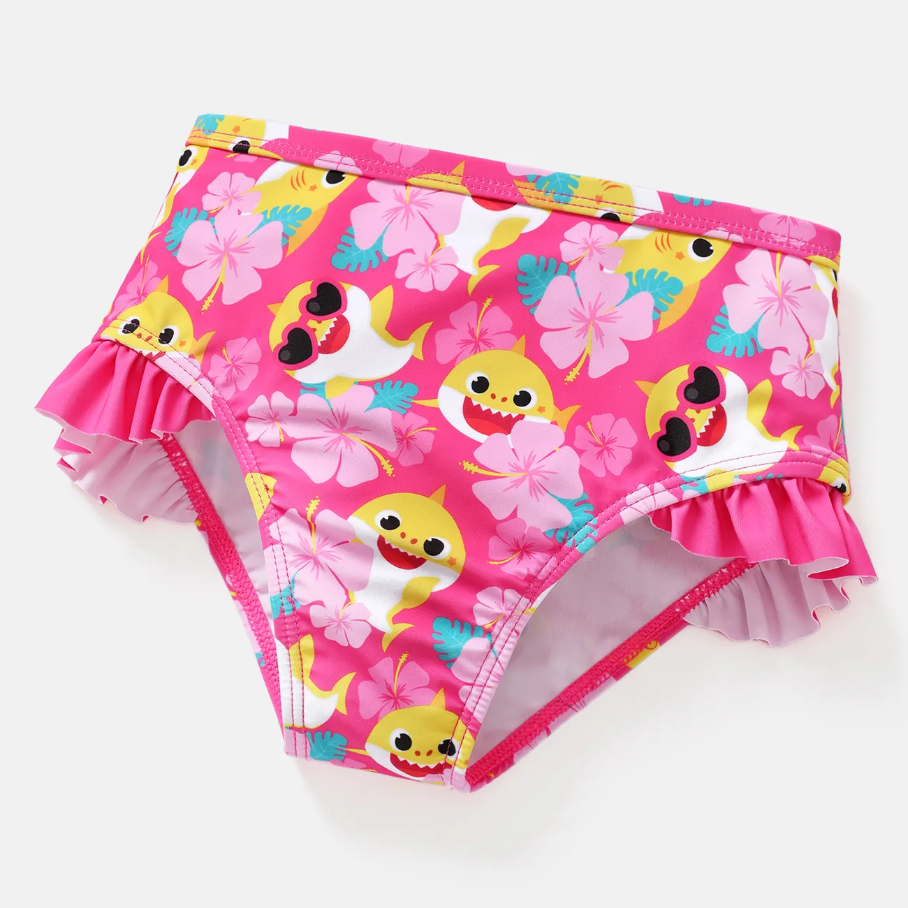 Baby Shark Toddler Girl/Boy 2pcs Long-sleeve Top and Shorts Swimsuit Dark Pink big image 1