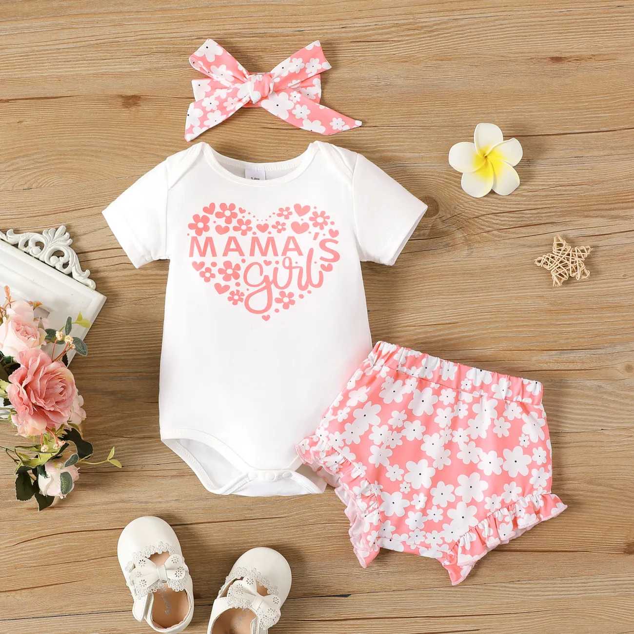 3 unidades Bebé Menina Bonito Manga curta Conjunto para bebé Branco big image 1