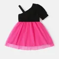 Barbie Toddler Girl Mother's Day Bowknot Design Cotton One Shoulder Mesh Splice Dress  image 2