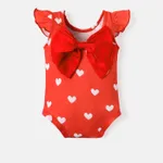 Valentine's Day Baby Girl Allover Heart Print Bow Decor Flutter-sleeve  Naia™ Romper  image 2