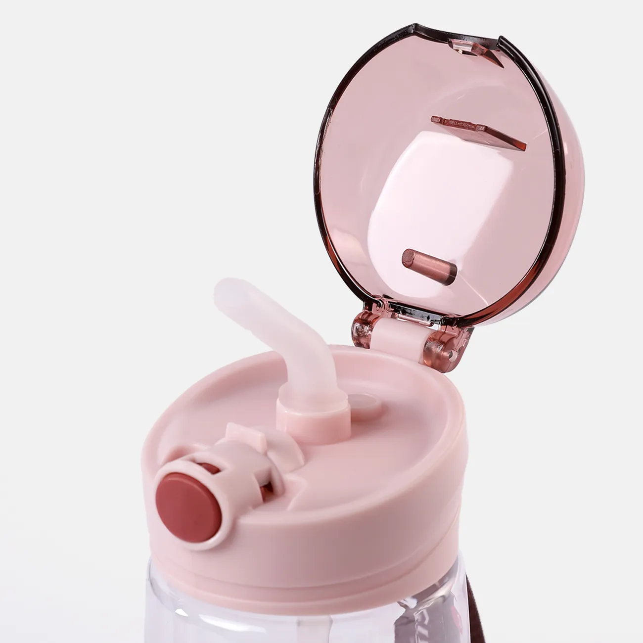 520ml/17.59oz吸管水杯大容量水壺帶刻度塑料成人運動水壺戶外便攜水杯 粉色 big image 1