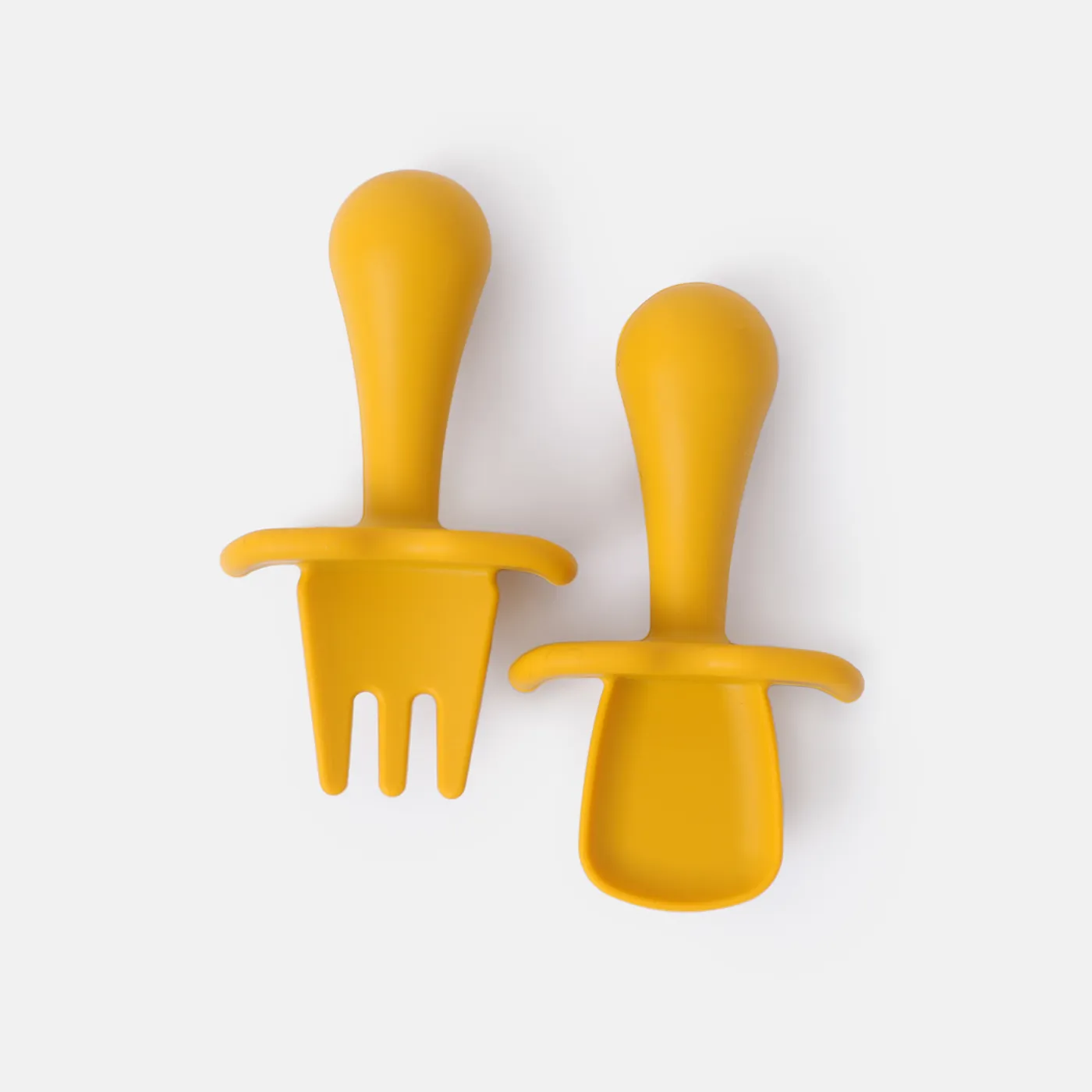 2Pcs Silicone Baby Feeding Set Includes Spoons & Forks Infant Newborn Utensil Set for Self-Training Ginger