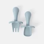 2Pcs Silicone Baby Feeding Set Includes Spoons & Forks Infant Newborn Utensil Set for Self-Training Blue
