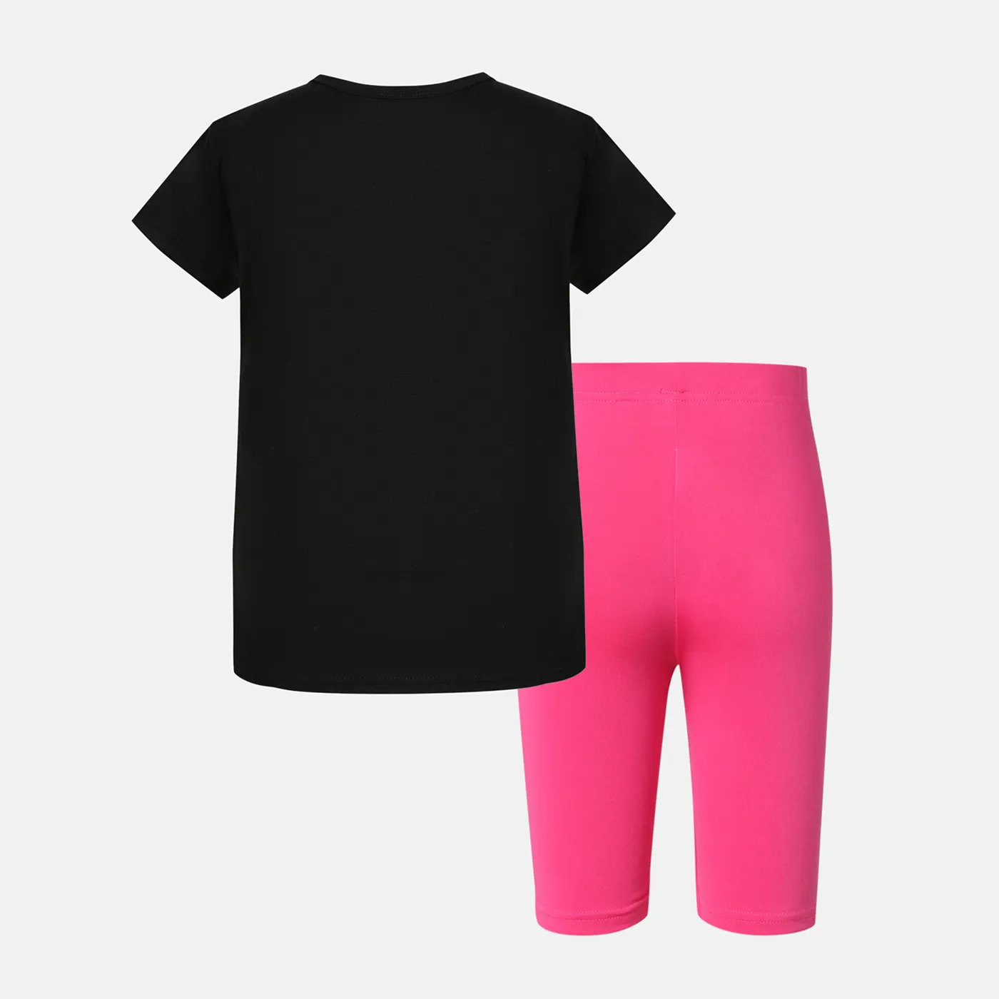 2pcs Kid Girl 3D Letter Graphic Short-sleeve Tee and Elasticized Shorts Set Black image 5