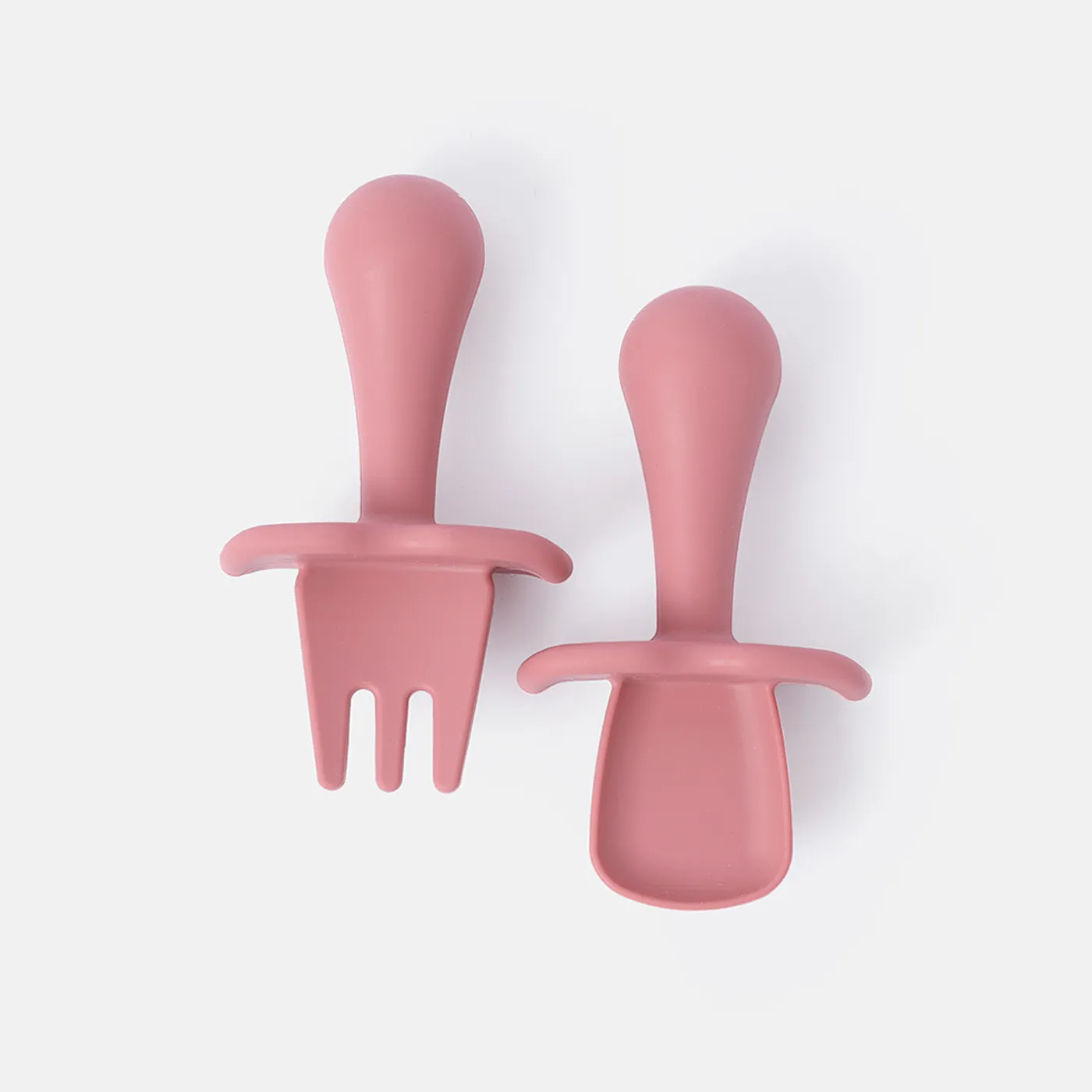 2Pcs Silicone Baby Feeding Set Includes Spoons & Forks Infant Newborn Utensil Set for Self-Training Dark Pink