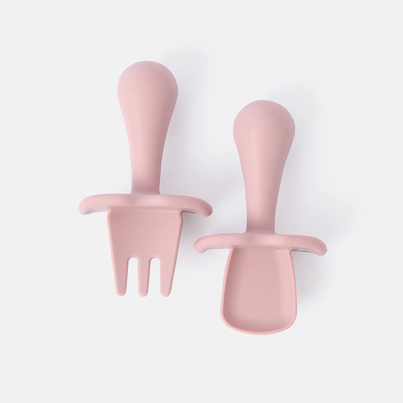 2Pcs Silicone Baby Feeding Set Includes Spoons & Forks Infant Newborn Utensil Set for Self-Training Pink big image 1