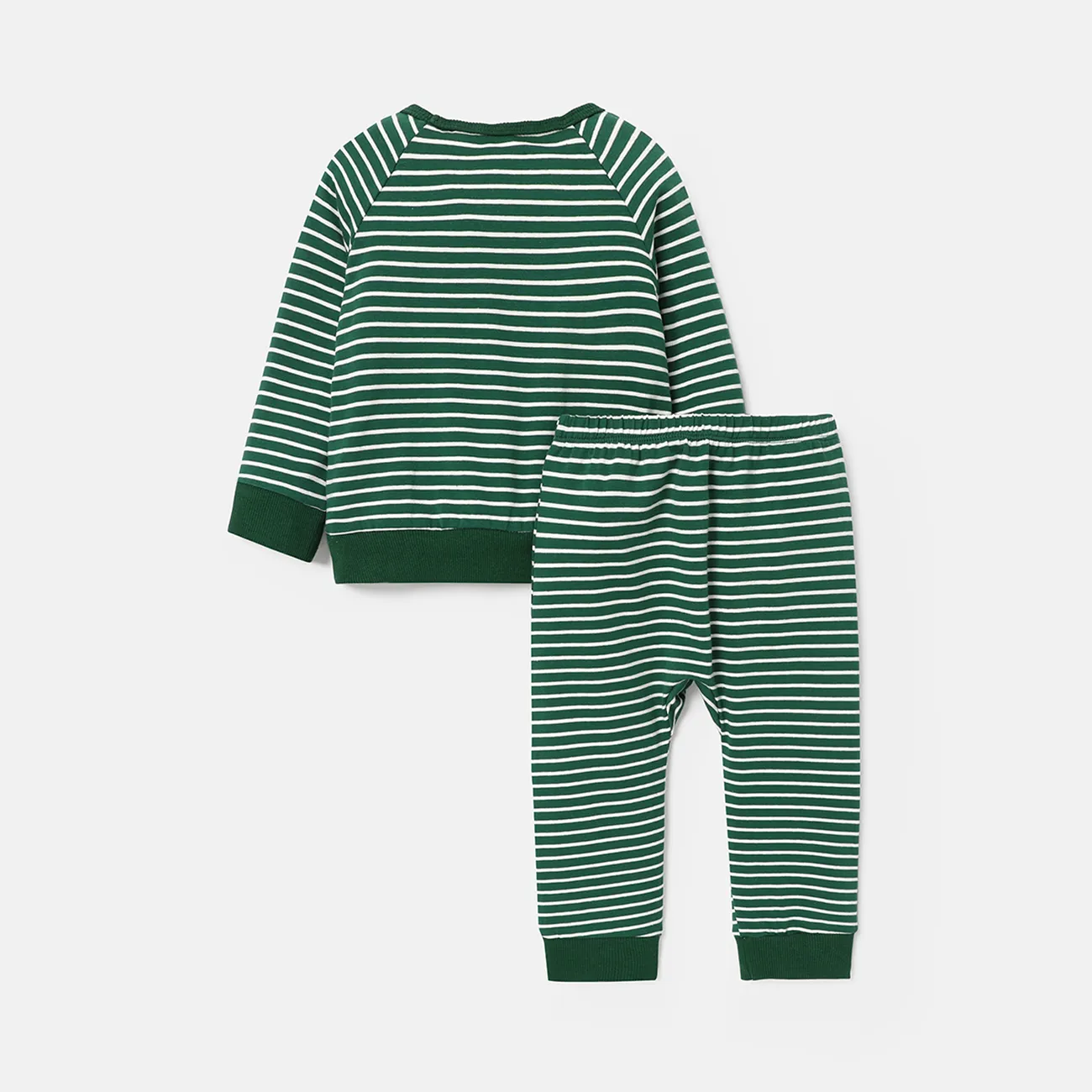 Conjunto de 2 sudaderas y pantalones de algodón con mangas raglán a rayas para bebés y niños pequeños Verde big image 1