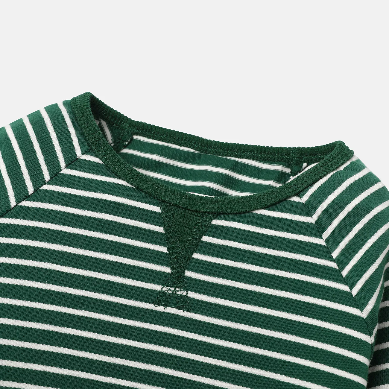 2pcs Baby/Toddler Stripe Raglan Sleeve Cotton Sweatshirt and Pants Set Green big image 1