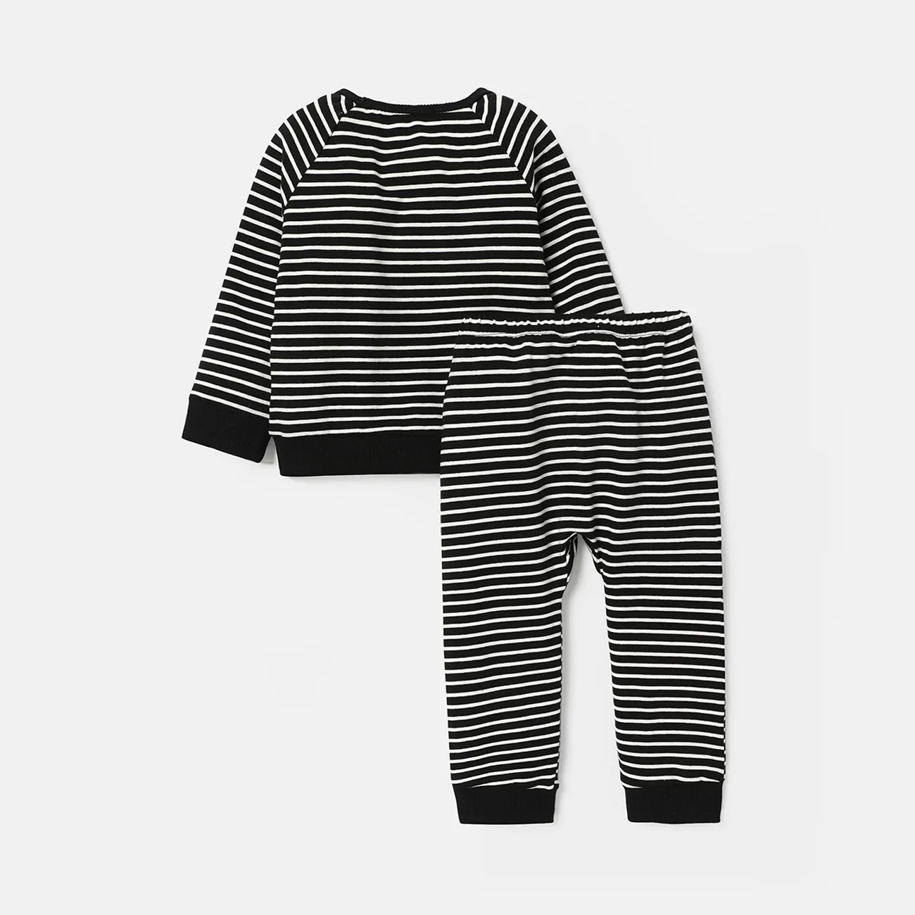 2pcs Baby/Toddler Stripe Raglan Sleeve Cotton Sweatshirt and Pants Set Black big image 1