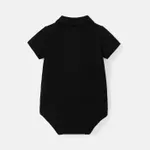 Baby Boy 100% Cotton Bear Embroidered Polo Collar Short-sleeve Pique Rompers Black
