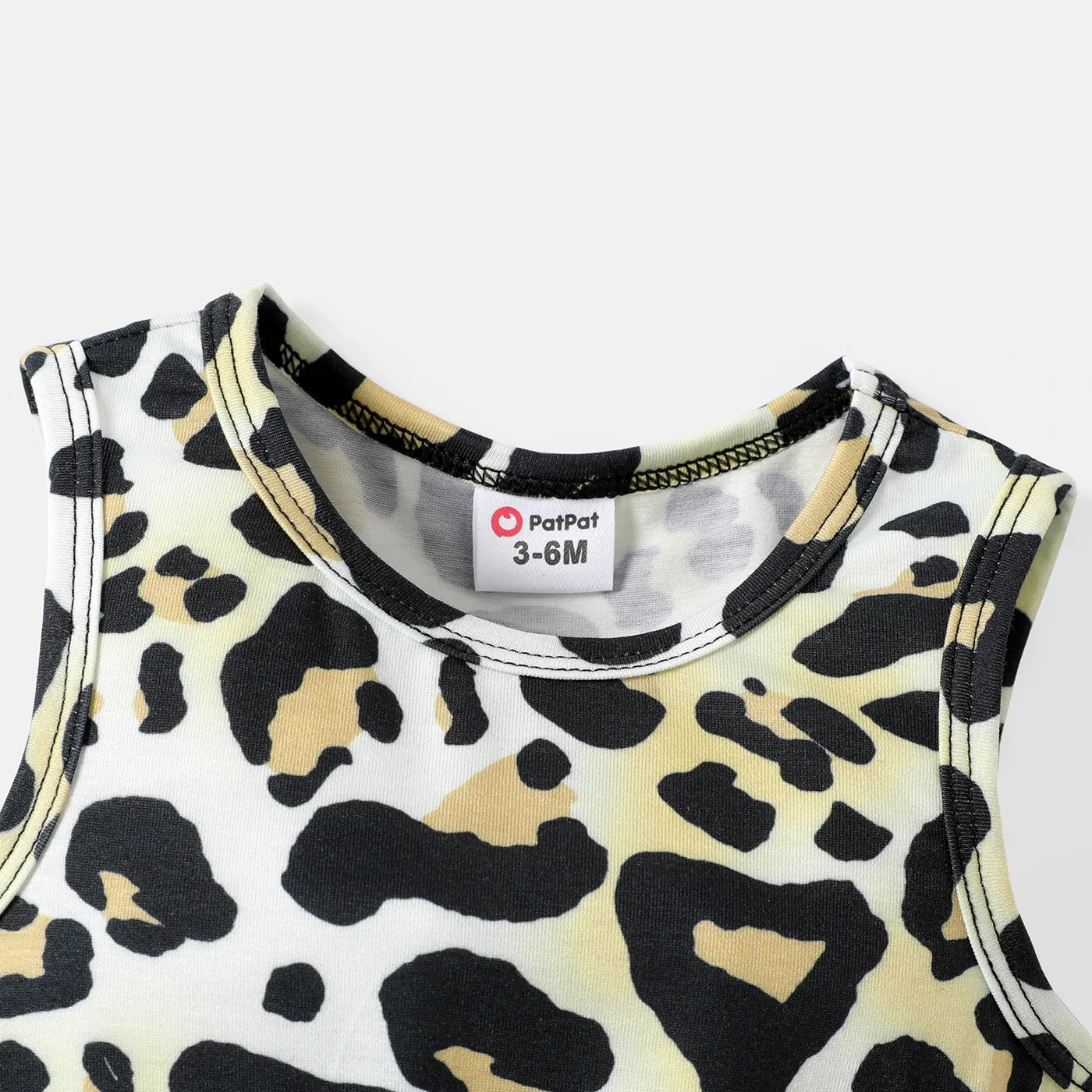 2pcs Baby Girl Pom Poms Detail Leopard Print Sleeveless Naia™ Romper with Headband Set Brown image 3