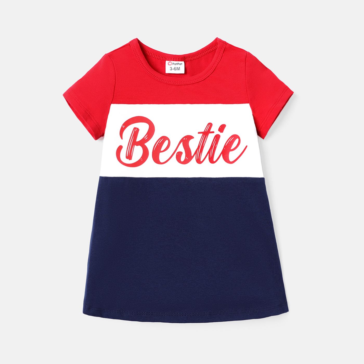 

Baby Girl Cotton Letter Print Colorblock Short-sleeve T-shirt Dress