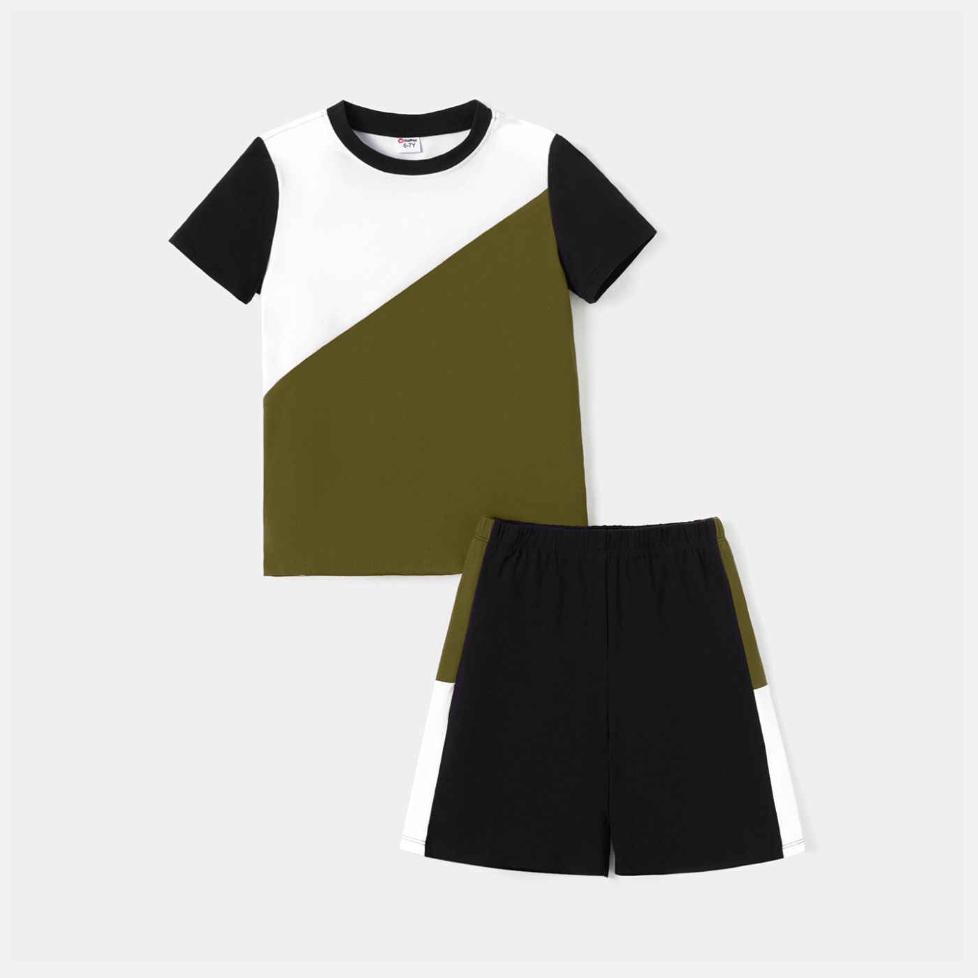 

2pcs Kid Boy Colorblock Cotton Short-sleeve Tee and Elasticized Shorts Set