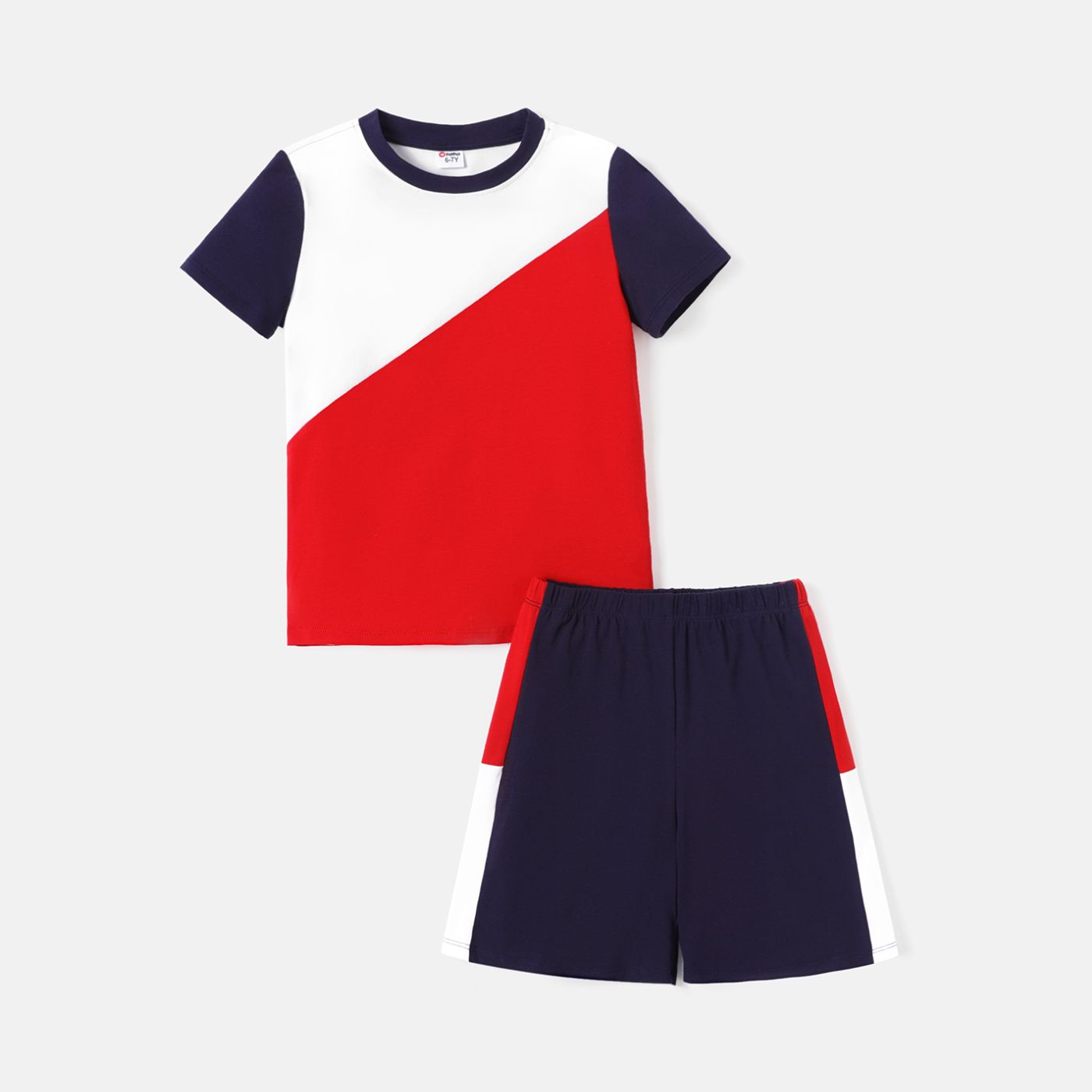 

2pcs Kid Boy Colorblock Cotton Short-sleeve Tee and Elasticized Shorts Set