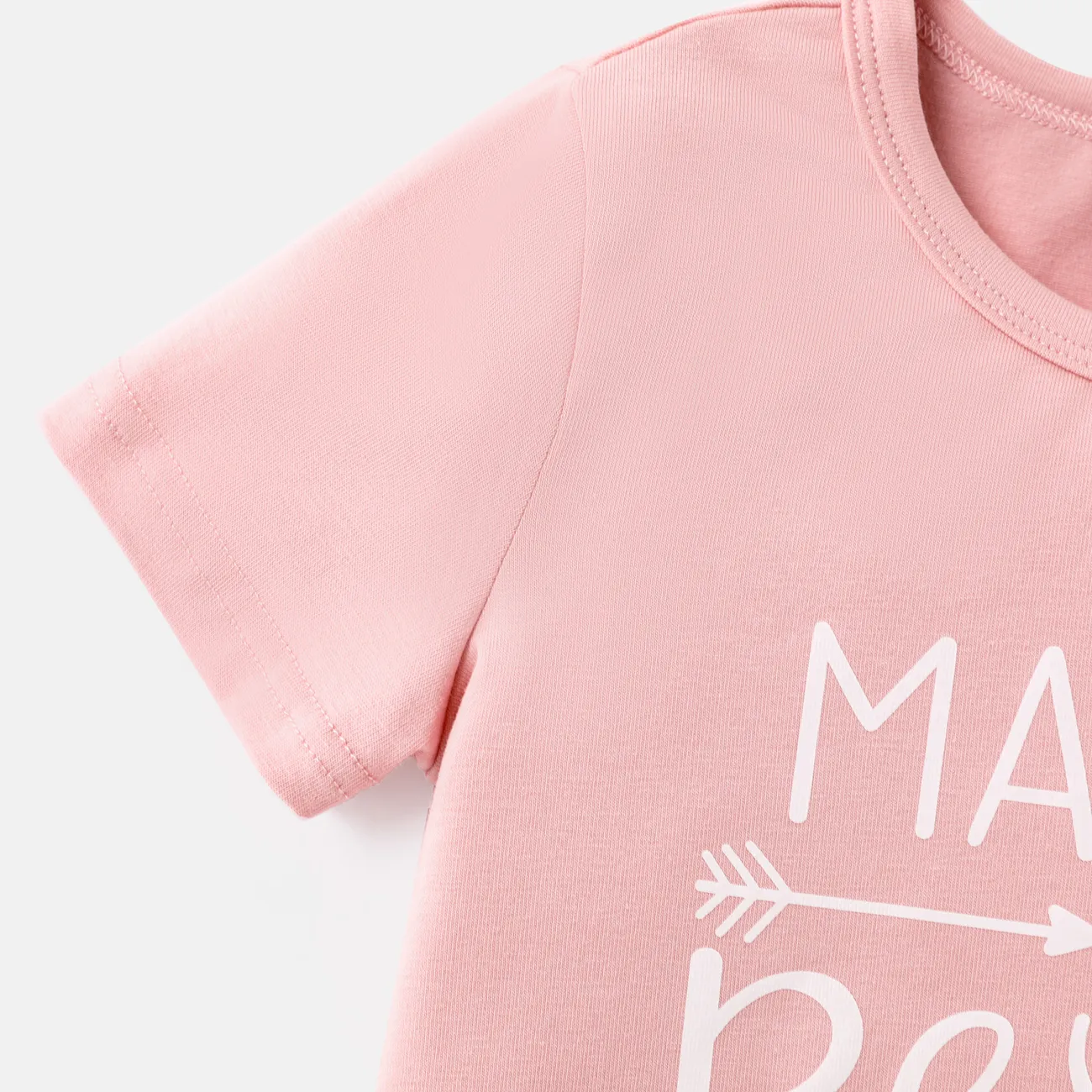 t-shirt in cotone a maniche corte con stampa di lettere per bambini/bambini Rosa big image 1