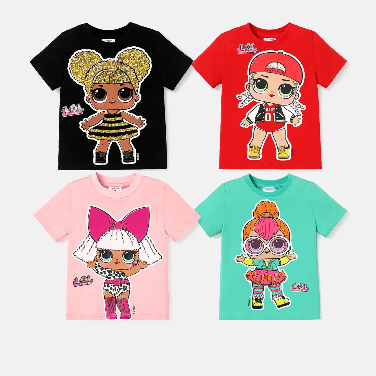 jajaja. ¡sorpresa! Camiseta de algodón de manga corta con estampado de personajes para niños pequeños/niñas Rosado big image 1