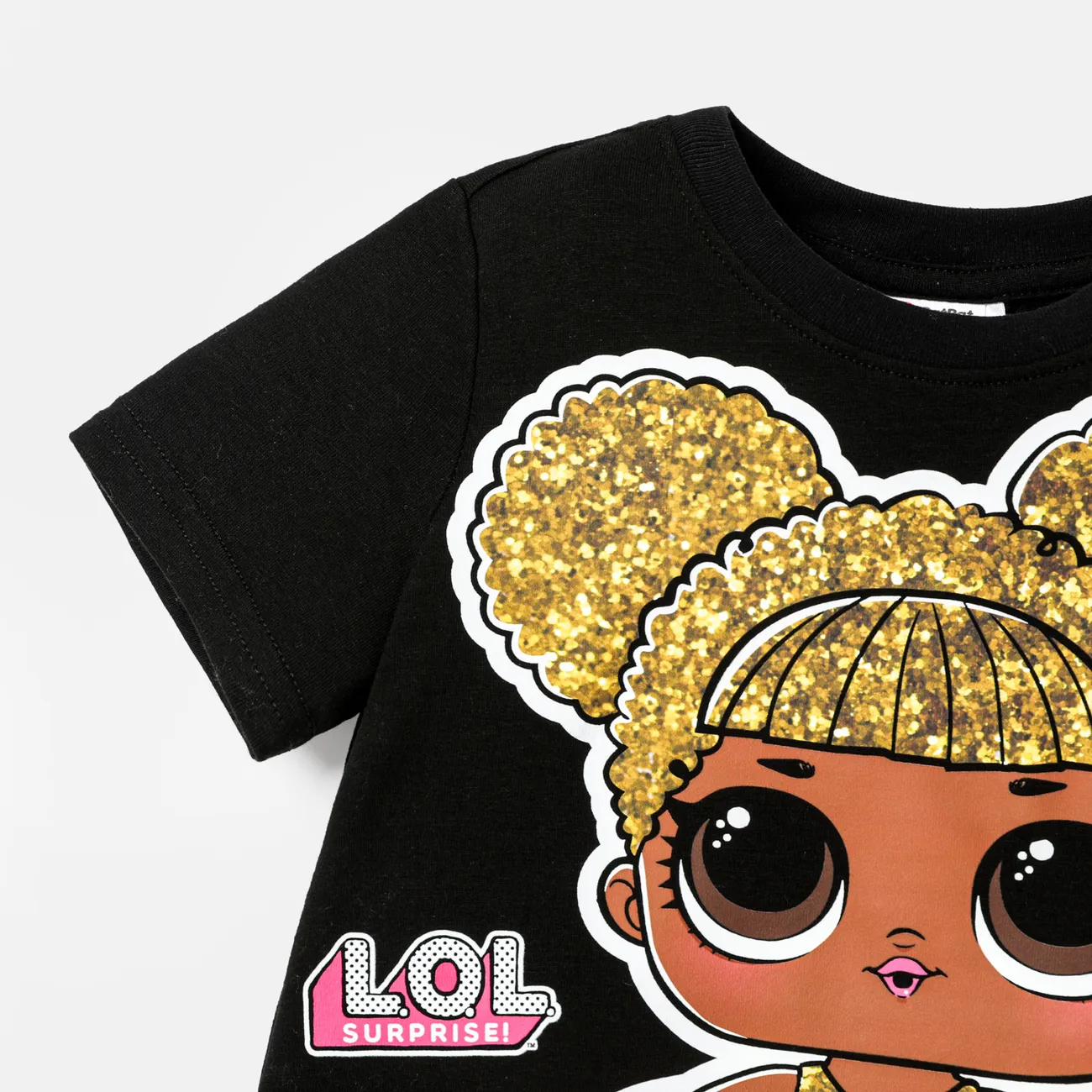 jajaja. ¡sorpresa! Camiseta de algodón de manga corta con estampado de personajes para niños pequeños/niñas Negro big image 1