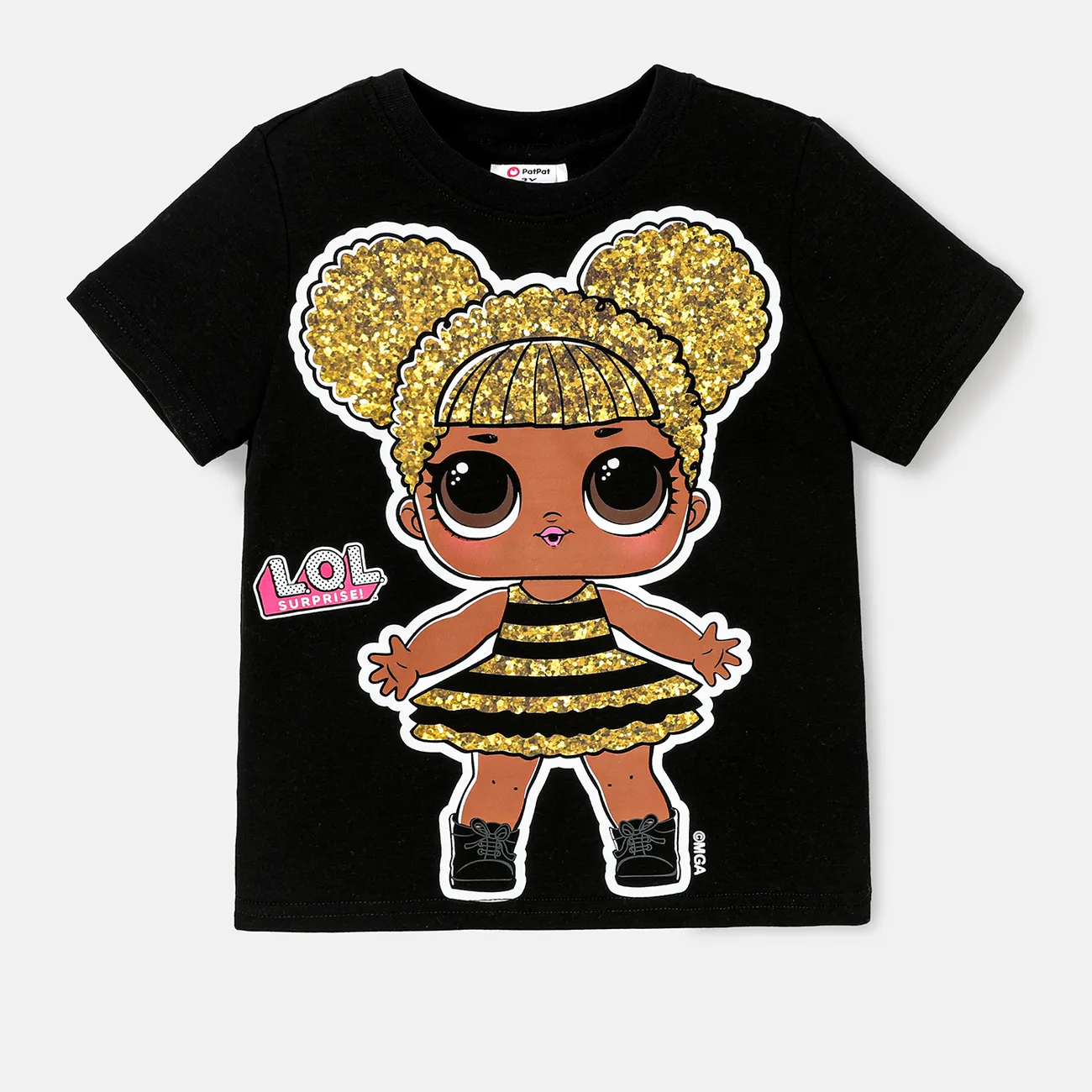 jajaja. ¡sorpresa! Camiseta de algodón de manga corta con estampado de personajes para niños pequeños/niñas Negro big image 1