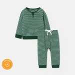 2pcs Baby/Toddler Stripe Raglan Sleeve Cotton Sweatshirt and Pants Set Green