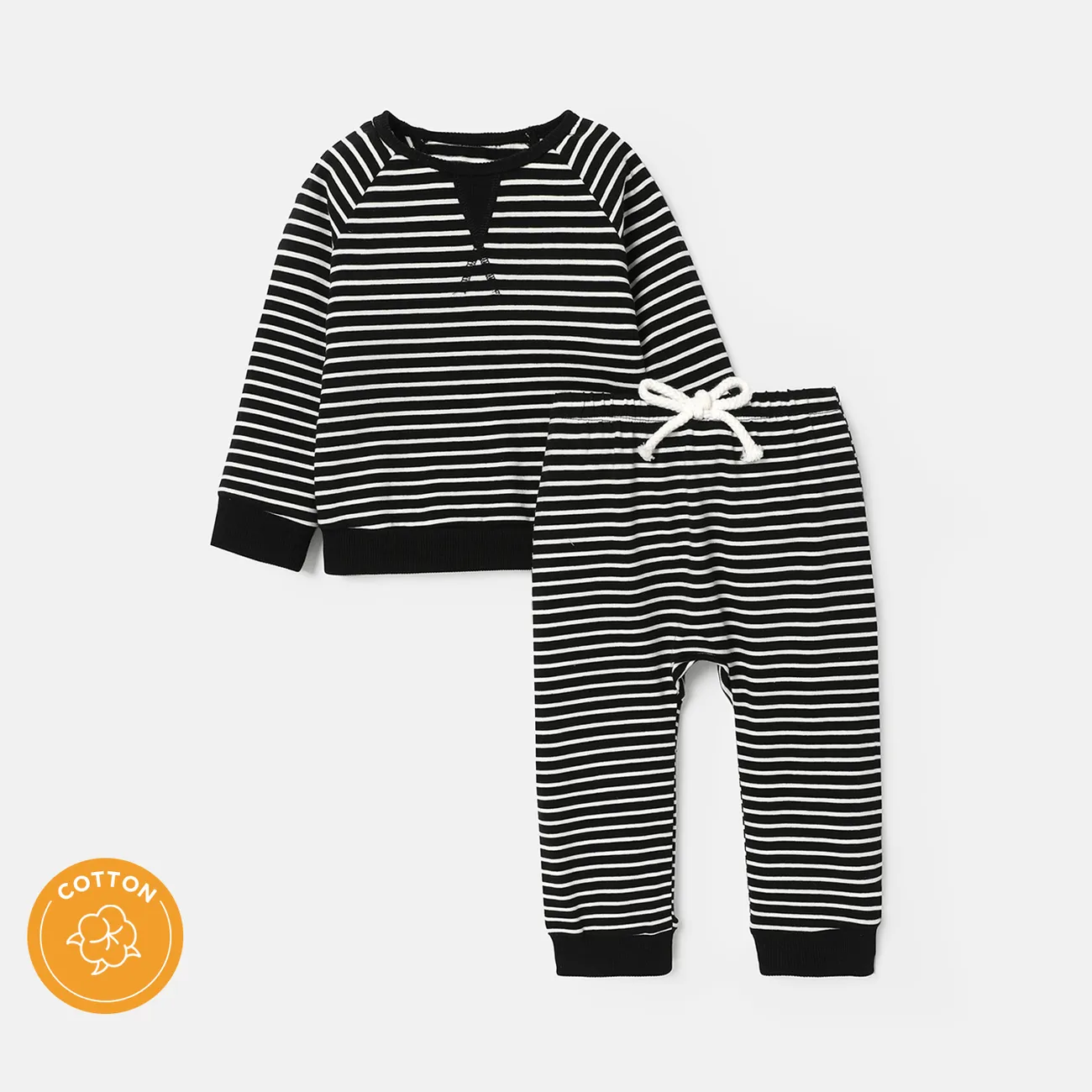Ensemble sweat-shirt et pantalon en coton à manches raglan pour bébé/enfant en bas âge Noir big image 1