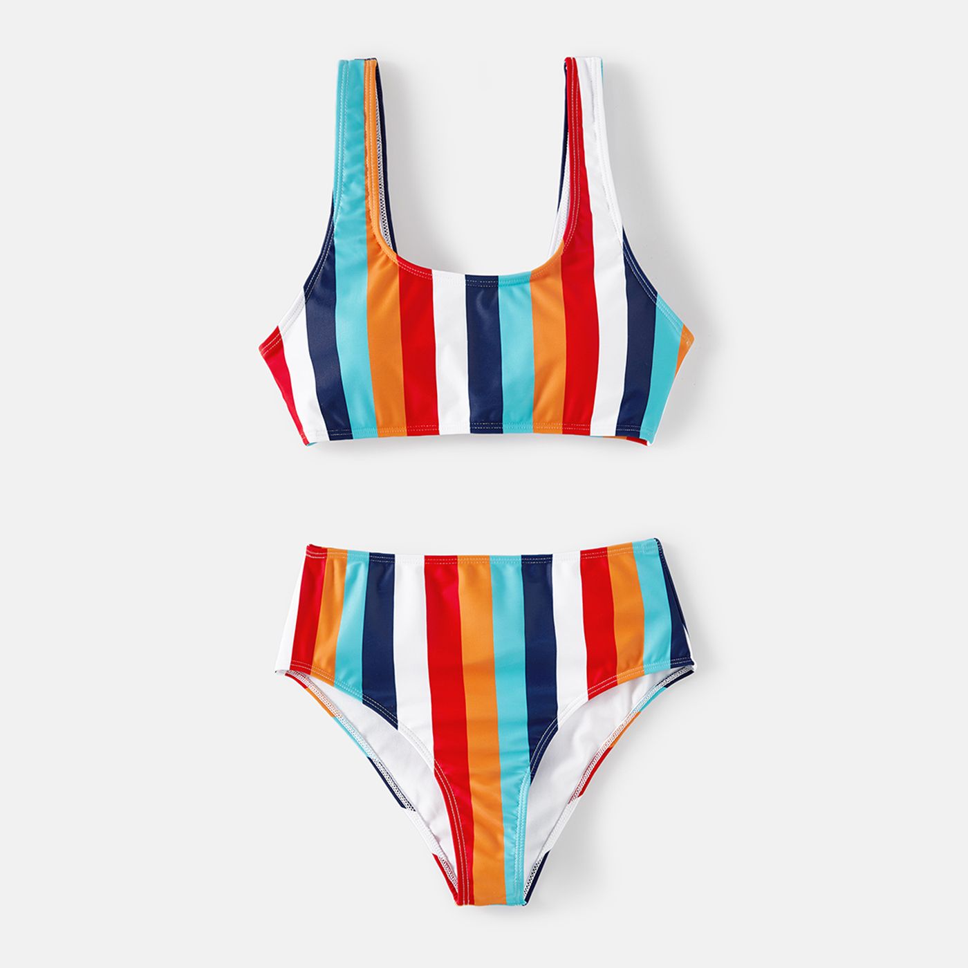 Family Matching Colorful Striped Two-Piece Top & Shorts Swimsuit