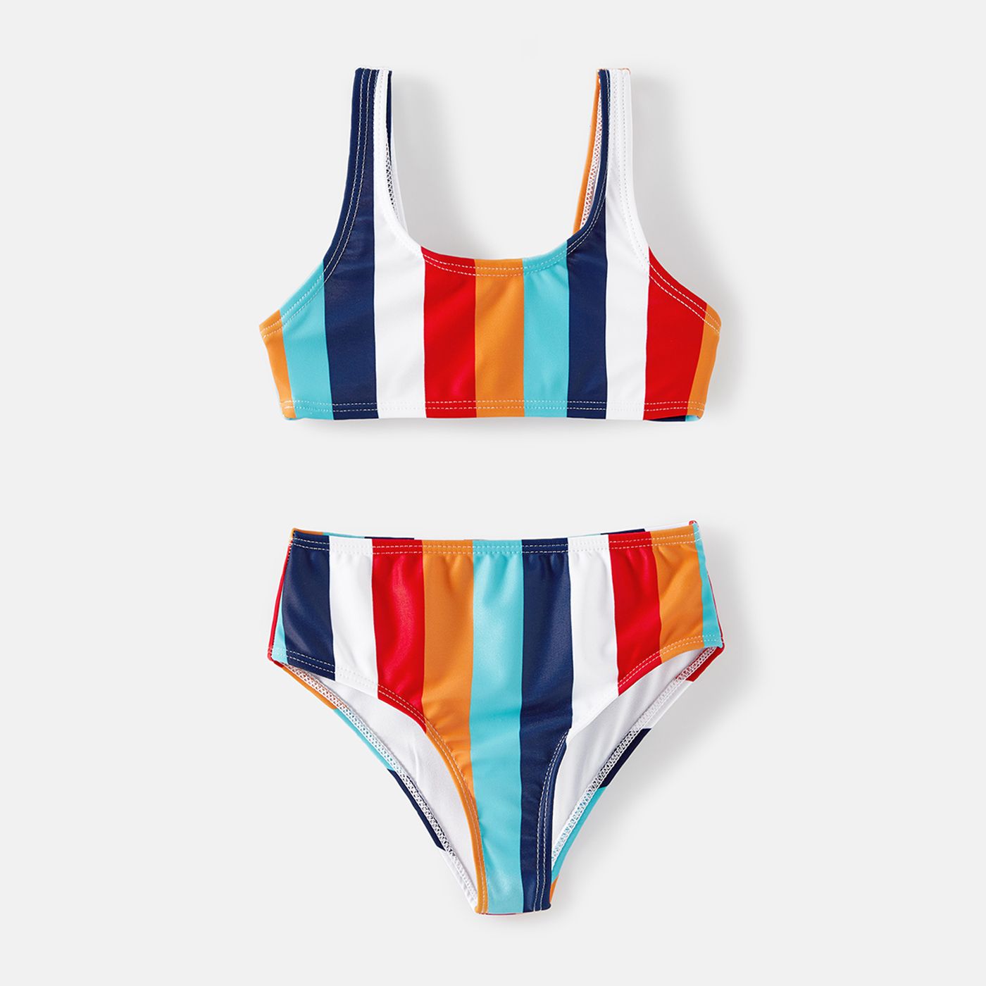 Family Matching Colorful Striped Two-Piece Top & Shorts Swimsuit