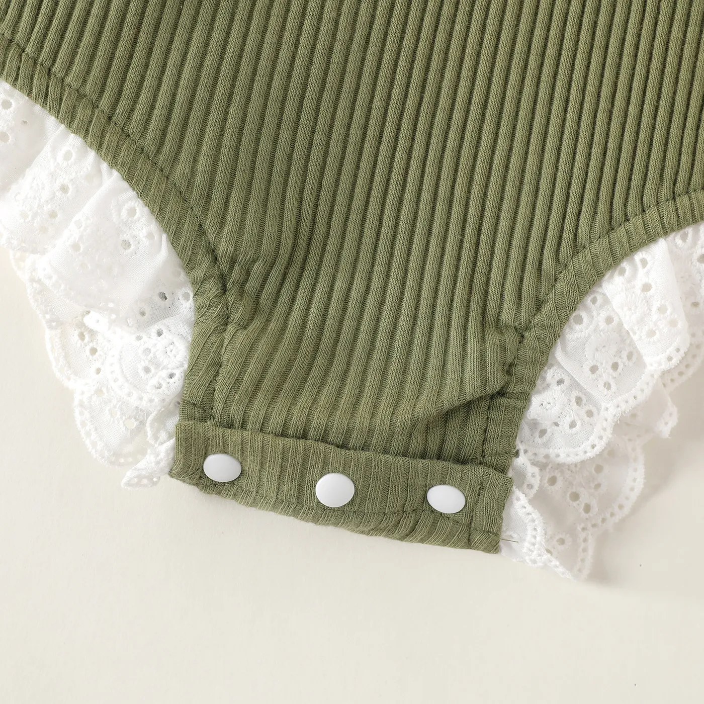 Baby Girl 95% Cotton Ribbed Ruffle Trim Bow Decor Tank Romper Green image 6