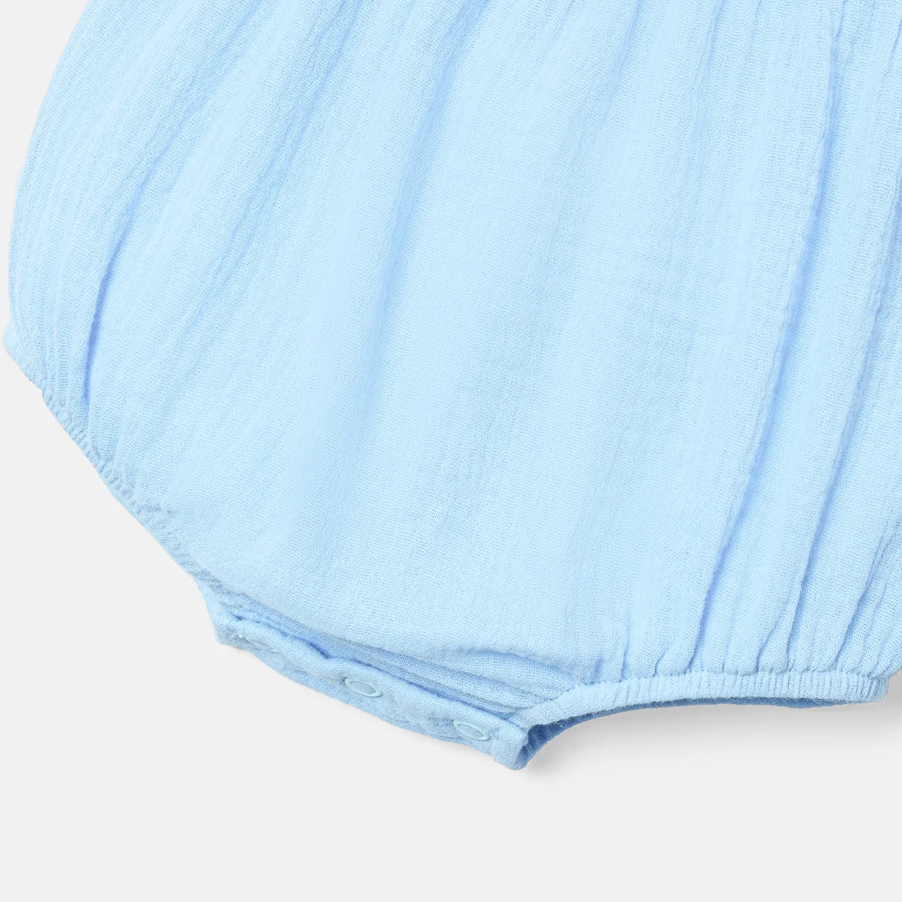 2pcs Baby Girl 100% Cotton Crepe Solid Layered Ruffle Trim Romper & Headband Set Sky blue big image 1