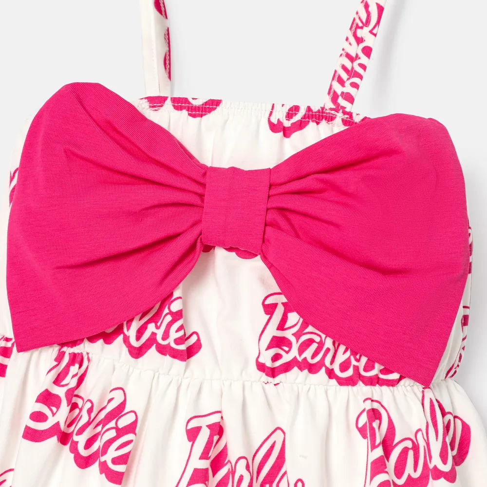 Barbie Baby Girl 95% Cotton Allover Letter Print Bow Front Cami Romper  big image 4
